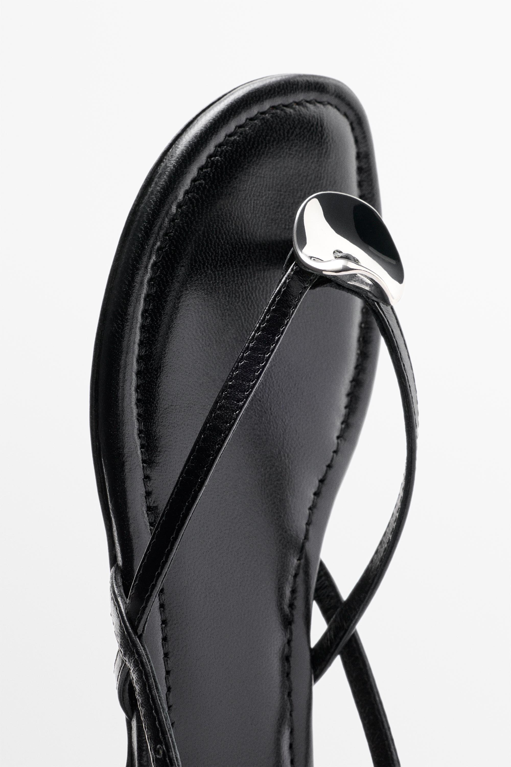 Flat slider sandals with gem detail — BLACK