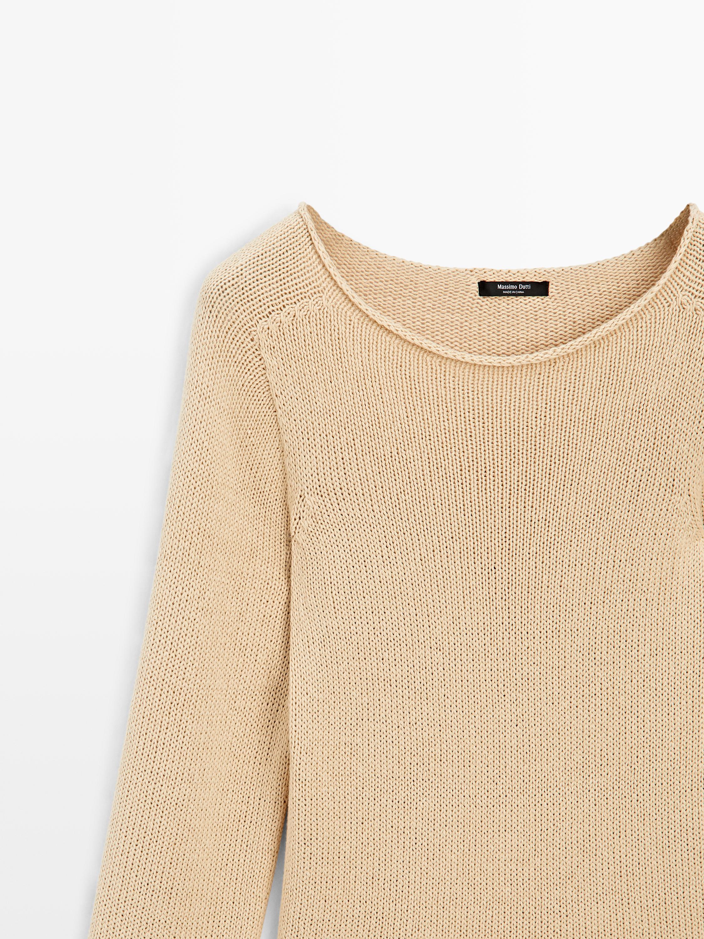 Cotton blend knit sweater — CORN YELLOW