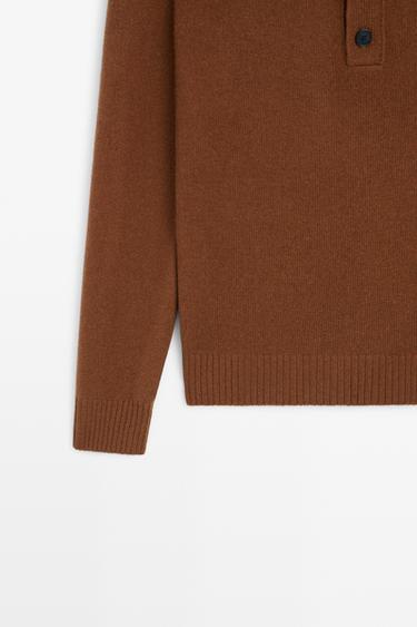 100% wool knit polo sweater with button detail — TOFFEE 7