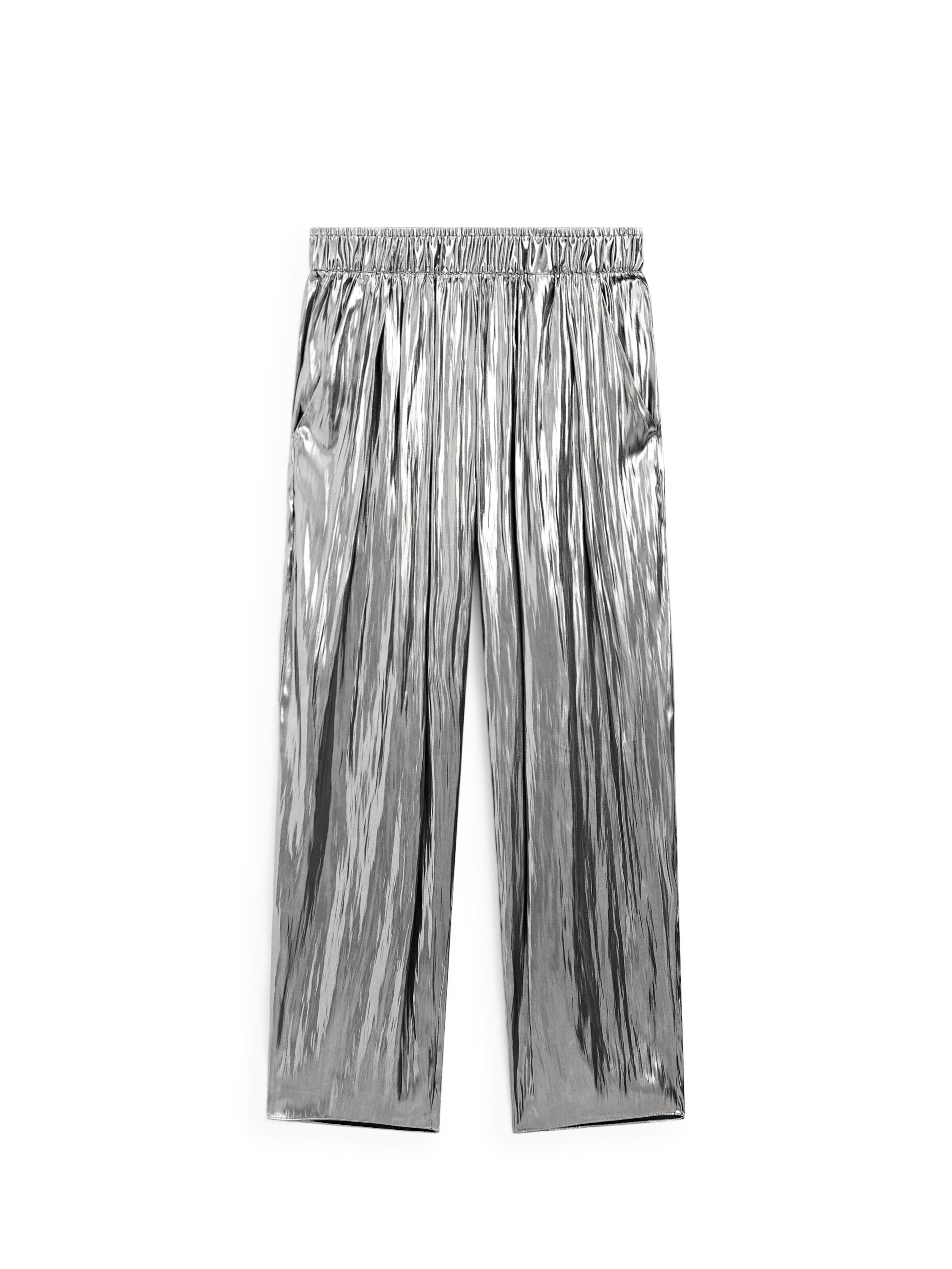 Flowing metallic trousers with gathered detail · Silver Flowing metallic trousers with gathered detail · Silver