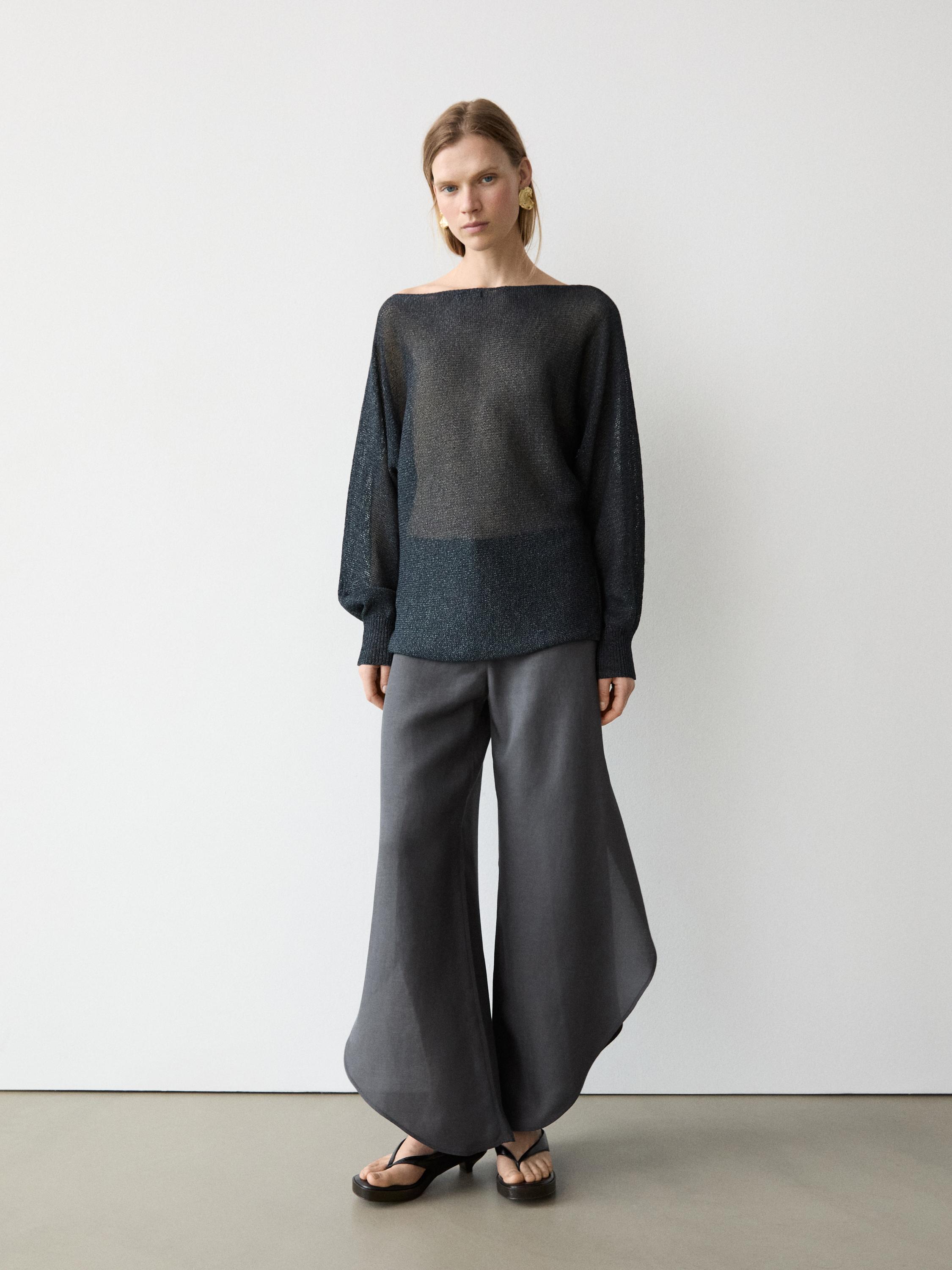 Flowing cotton blend knit sweater — Dark Blue