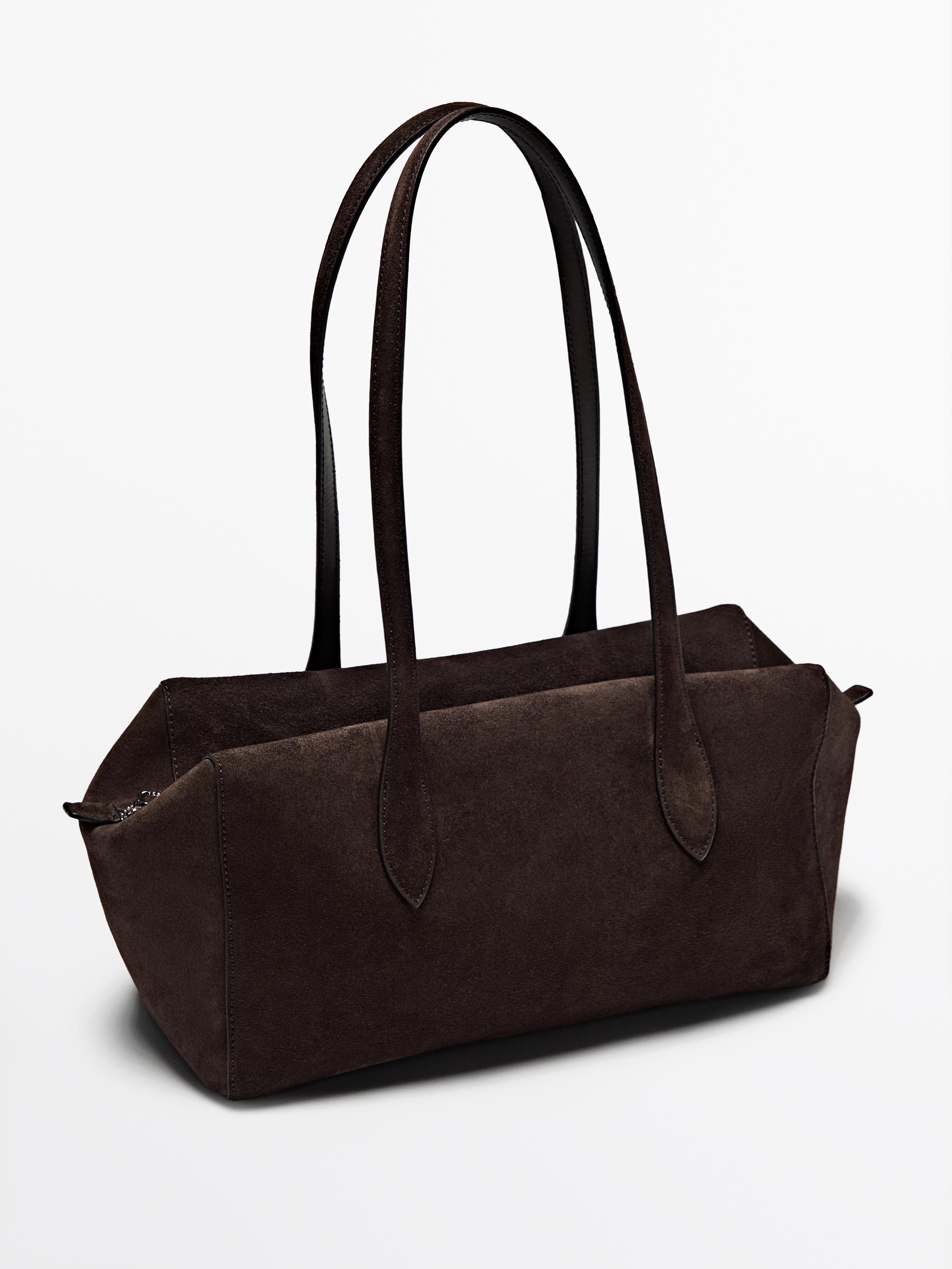 Split leather west satchel bag — BROWN