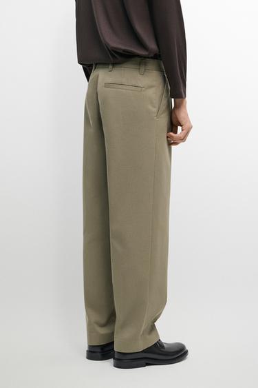Pants with double pleats, 100% cotton — OLIVE 5