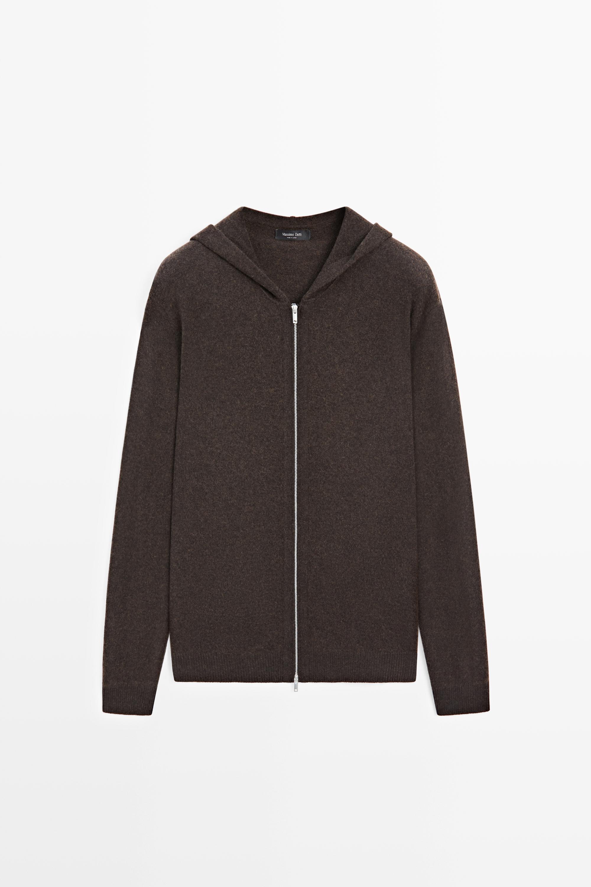 Wool-blend knit hooded cardigan
