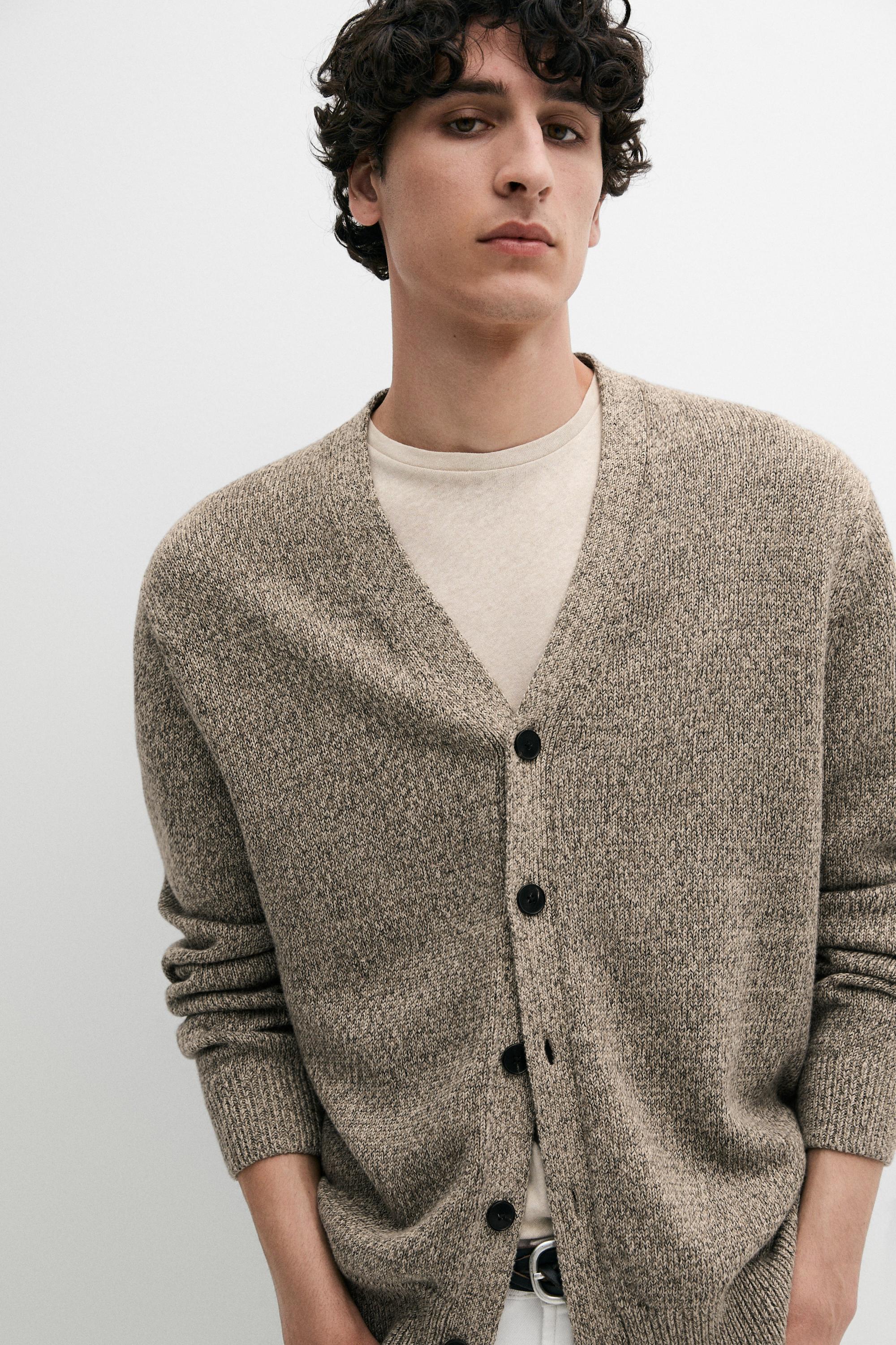 Cotton knit cardigan with buttons — BEIGE MARL