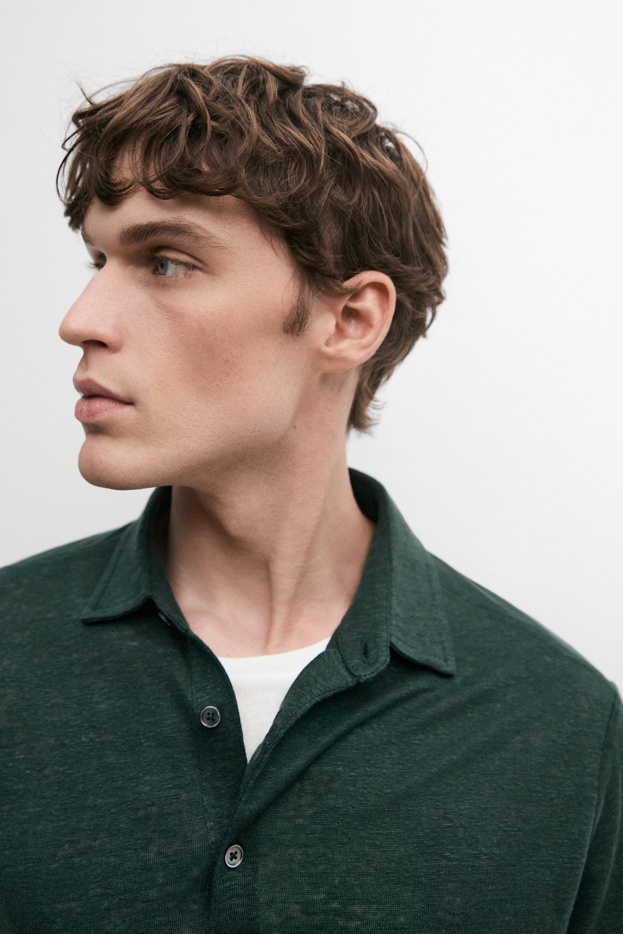 100% linen short sleeve polo shirt — BOTTLE