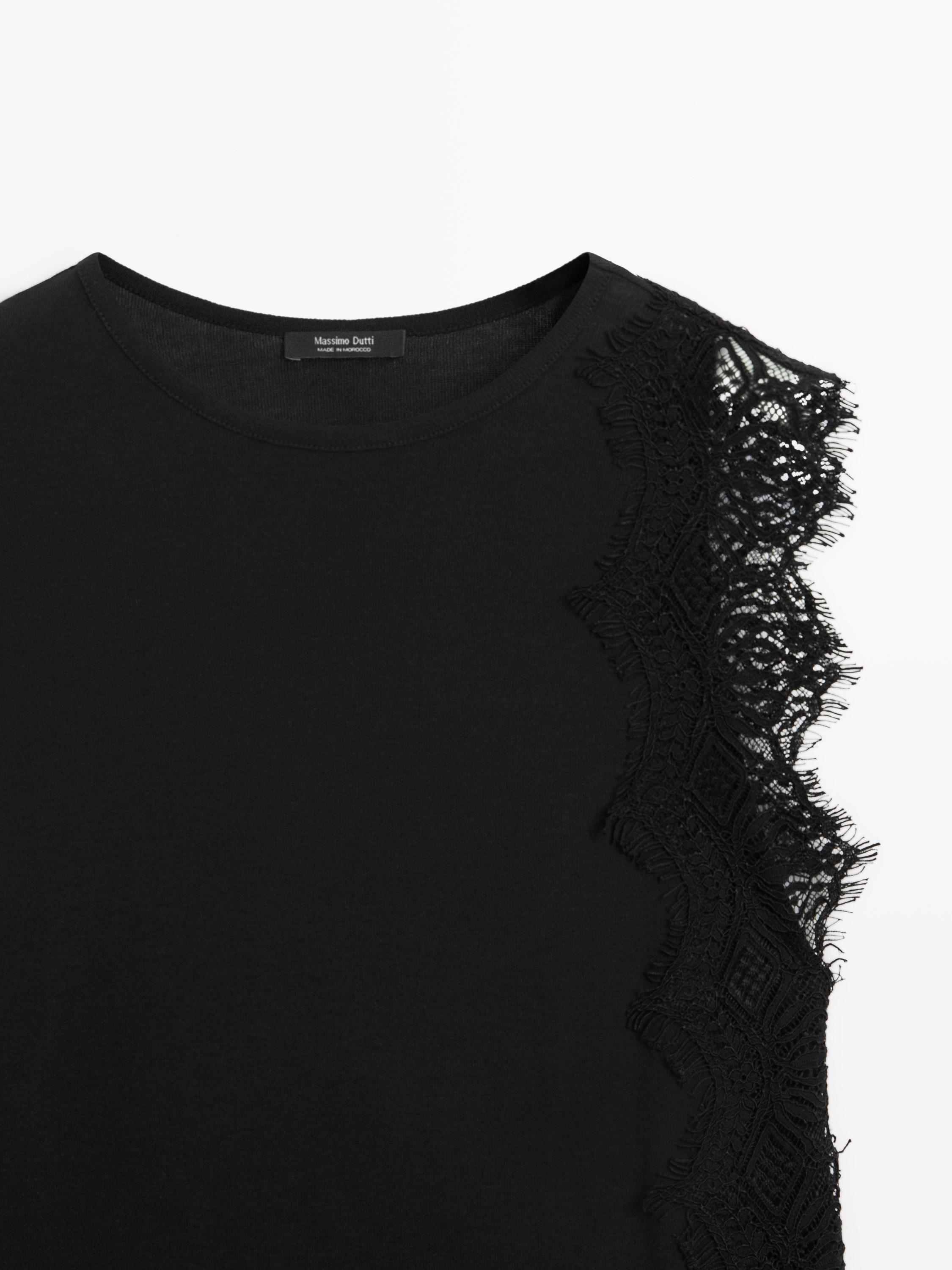 Sleeveless top with lace detail — BLACK