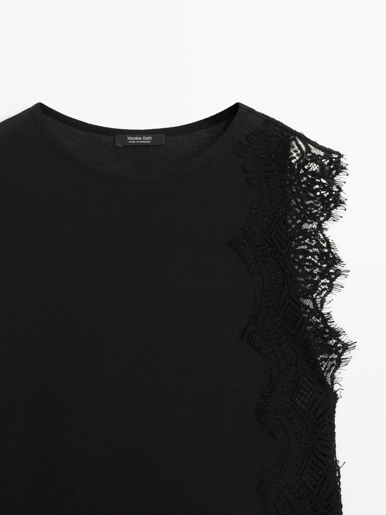 Sleeveless top with lace detail — BLACK