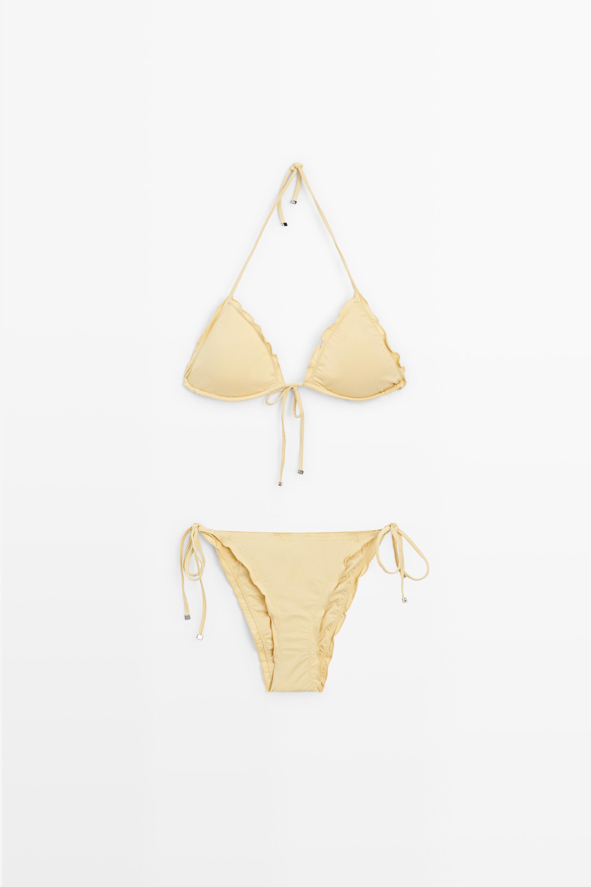 Ruffled triangle bikini top — Vanilla