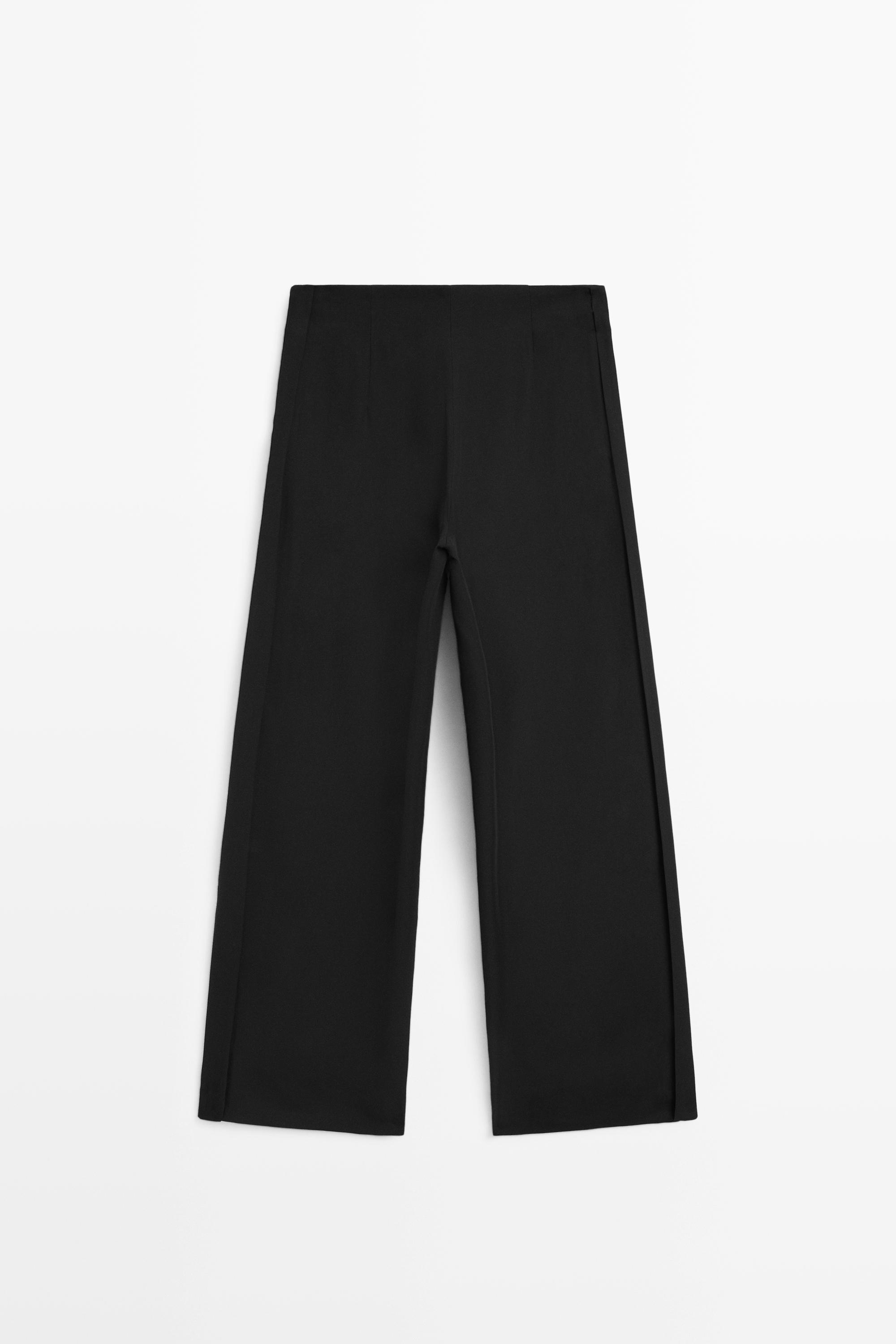 Straight-leg flowing pants — BLACK