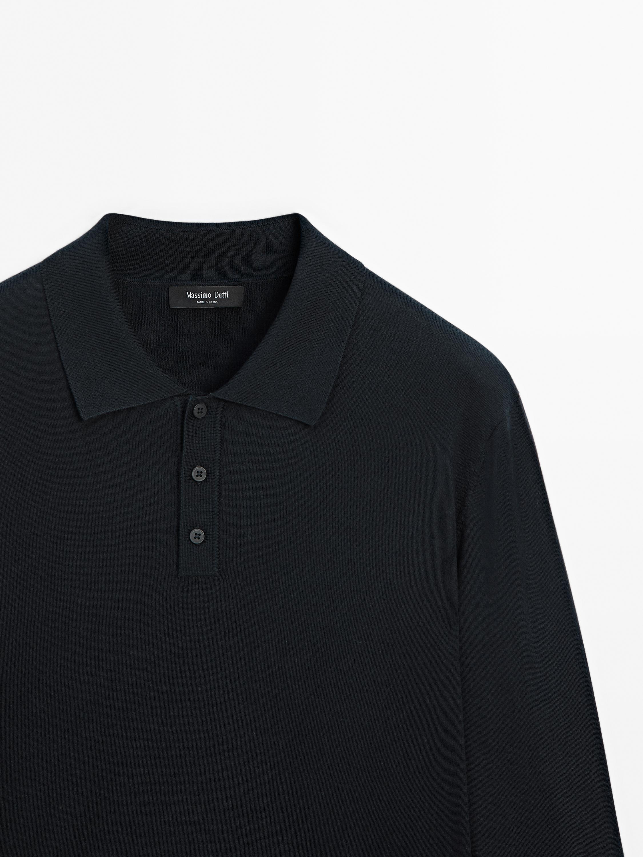 Wool blend knit polo sweater