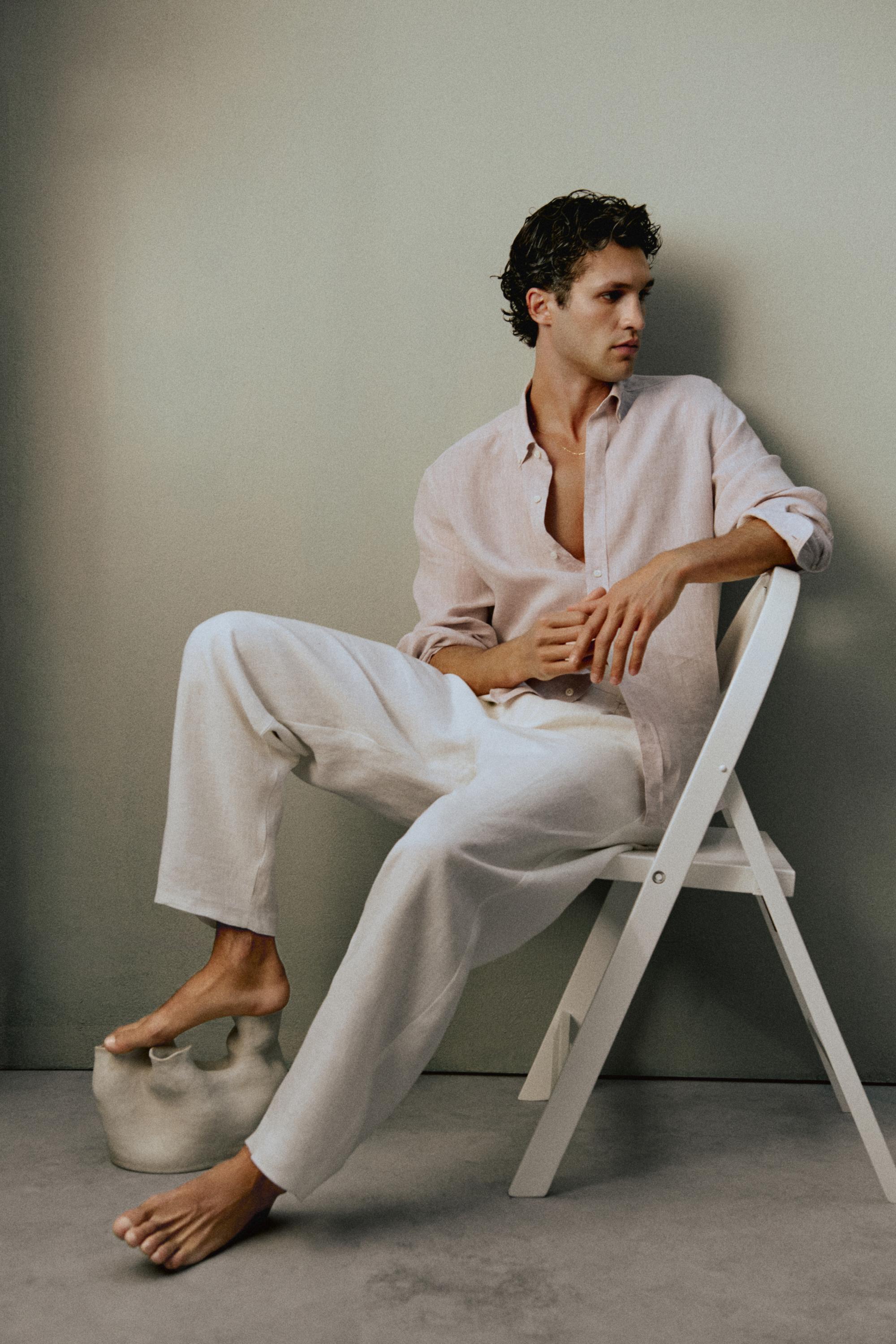 100% linen pants with dart detail — WHITE