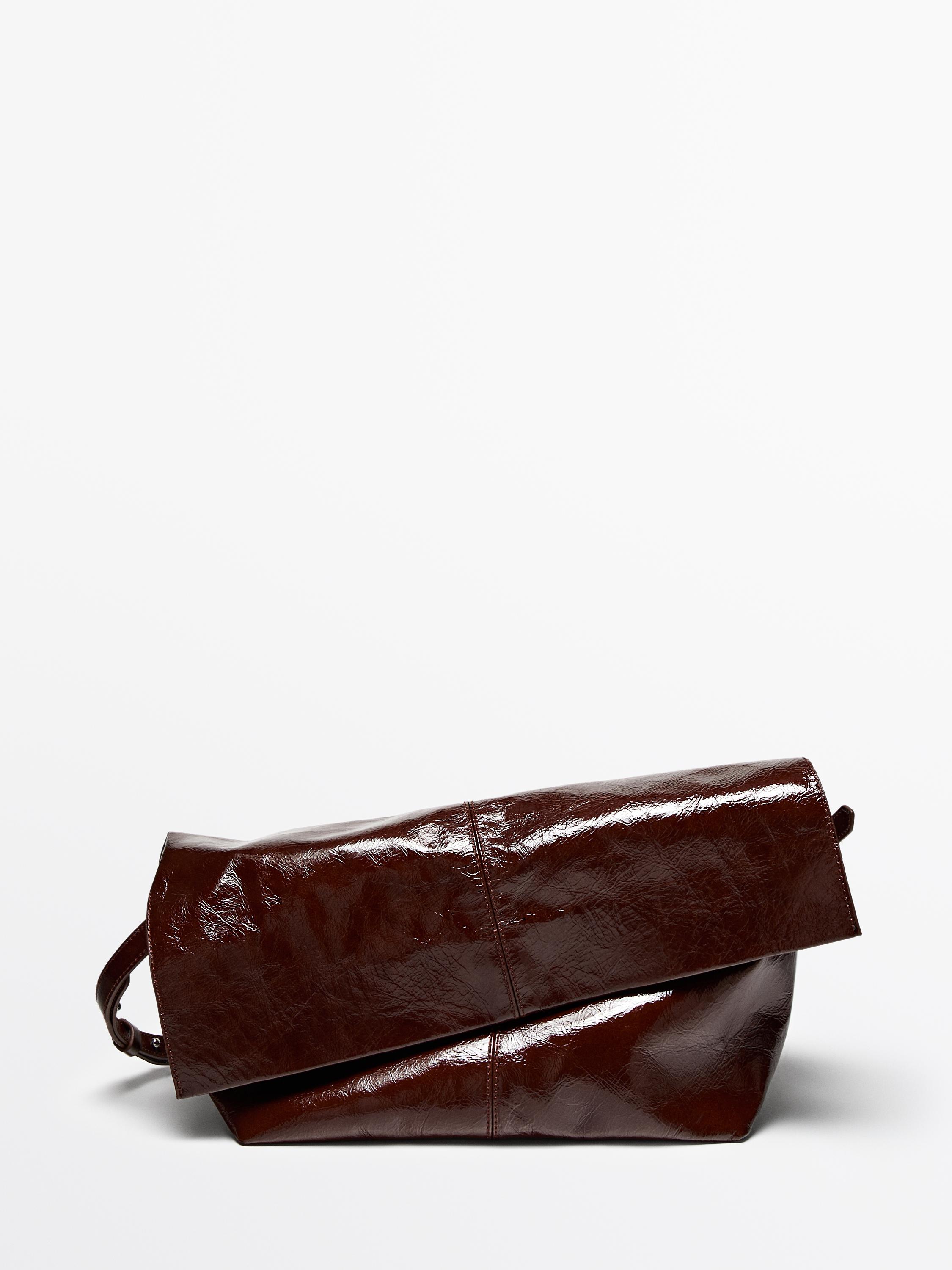 Crackled nappa leather flap bag — BROWN MARL