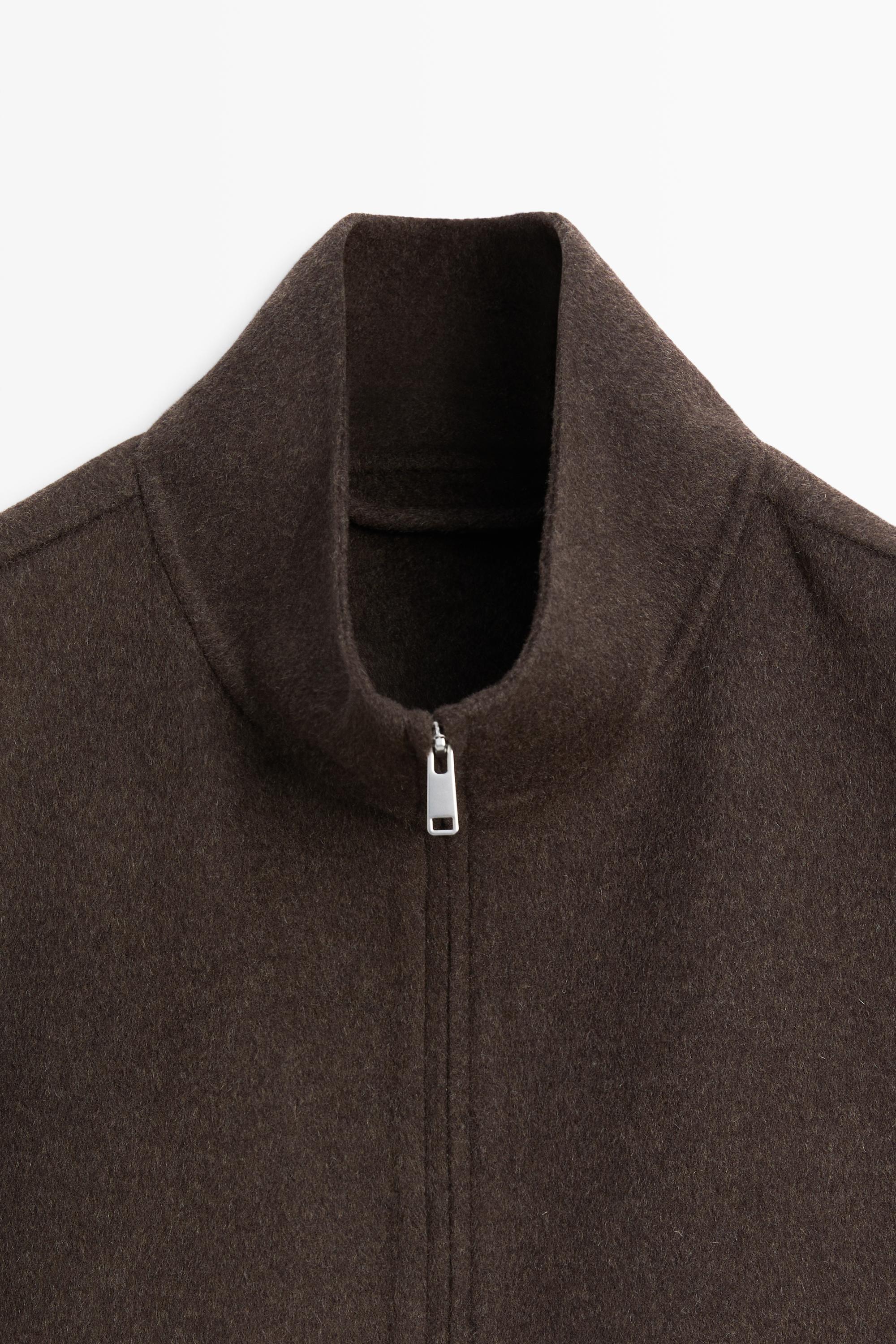 Wool blend double-fabric jacket with stand collar — BROWN