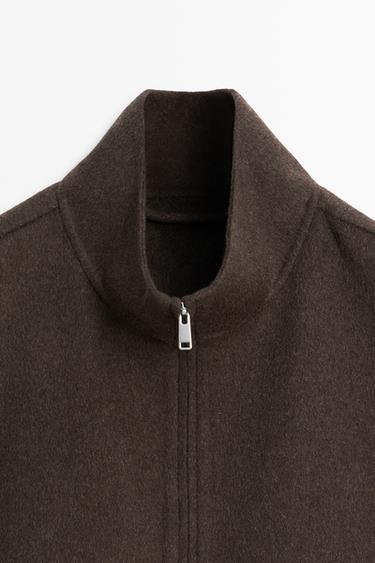 Wool blend double-layer jacket with high collar — BROWN 4