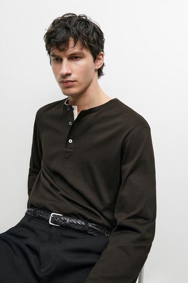 100% lightweight cotton henley T-shirt — Chocolate 8