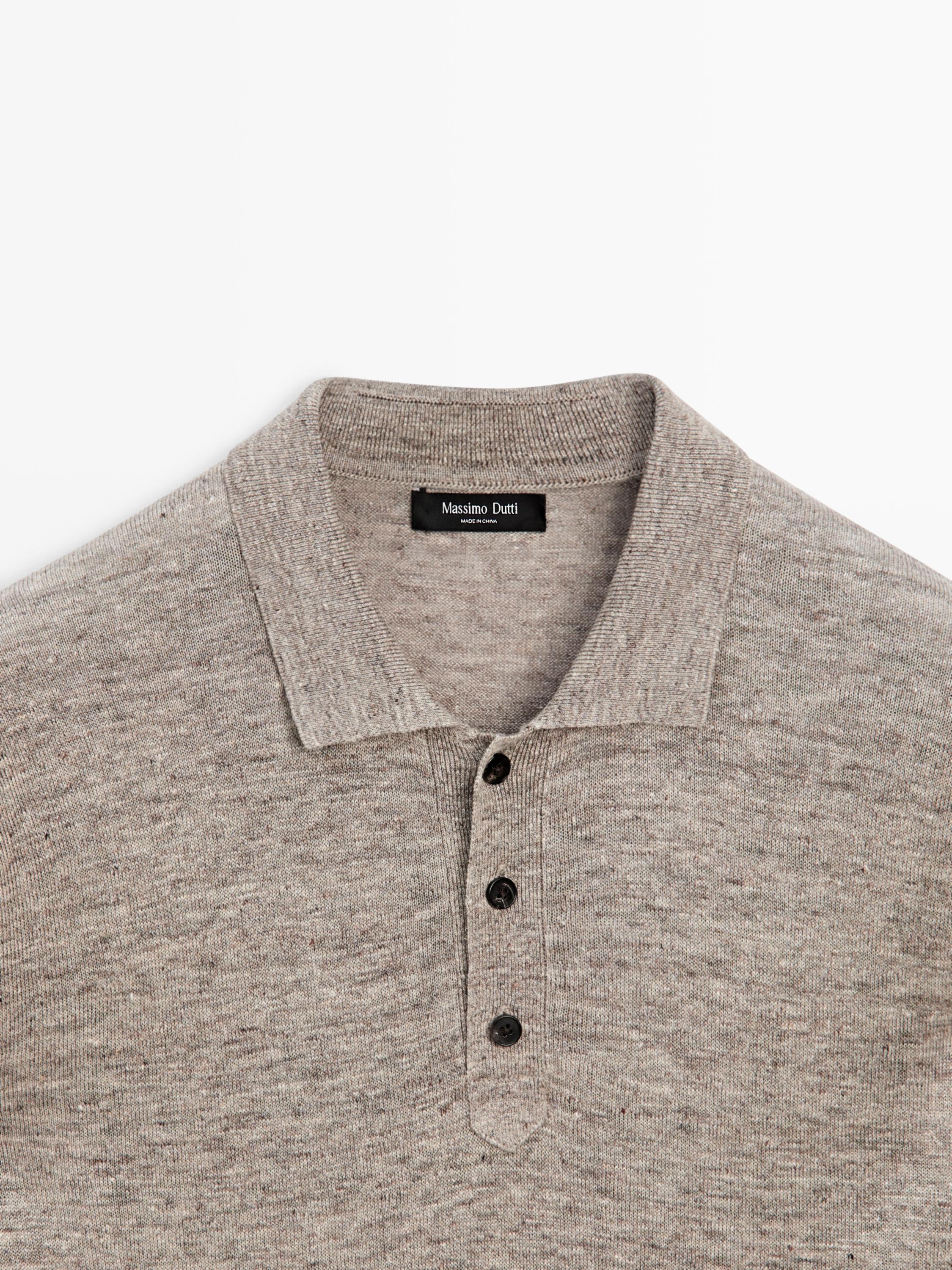 100% linen knit polo collar sweater — BEIGE MARL