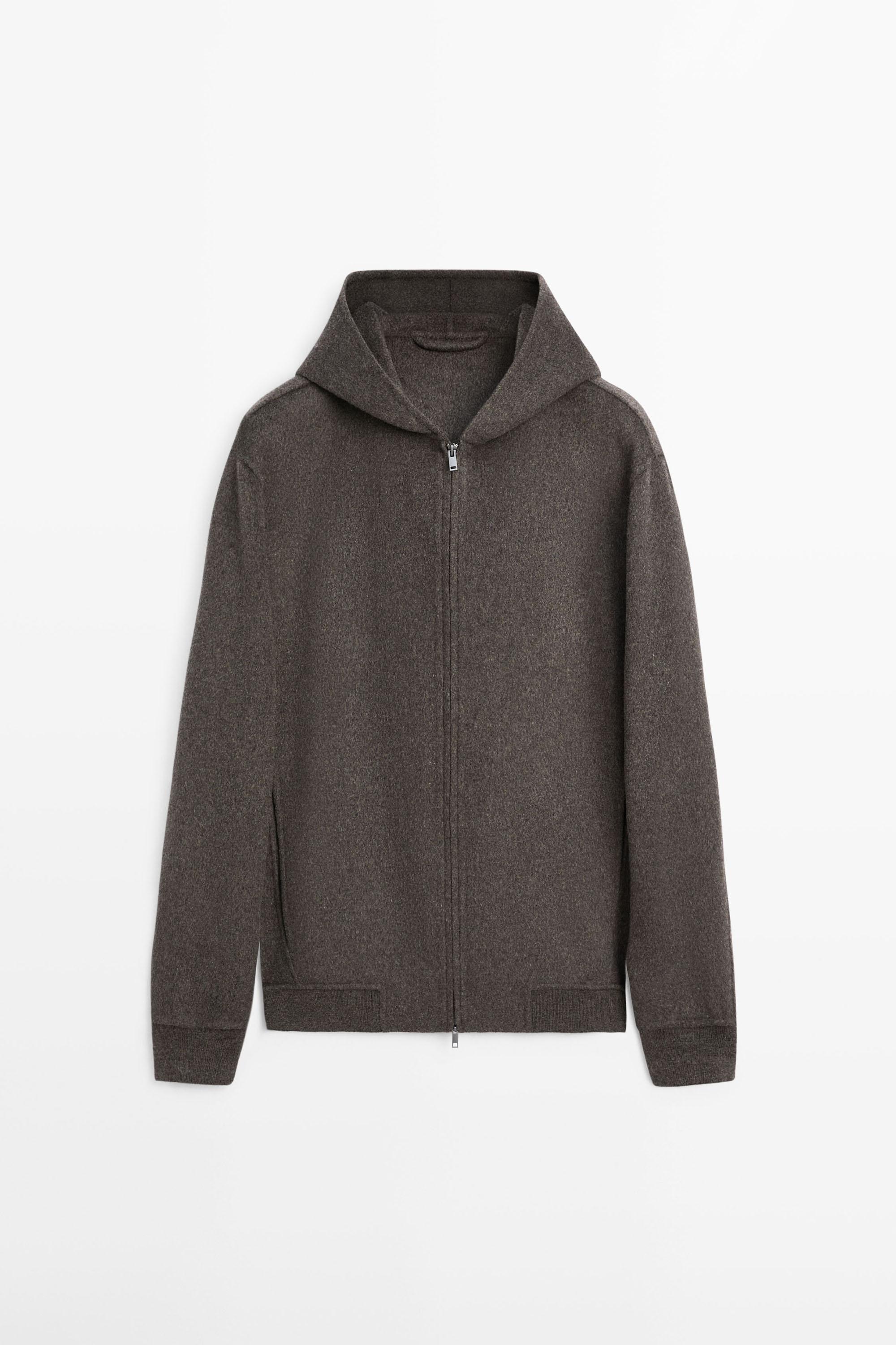 Wool blend double fabric hooded jacket