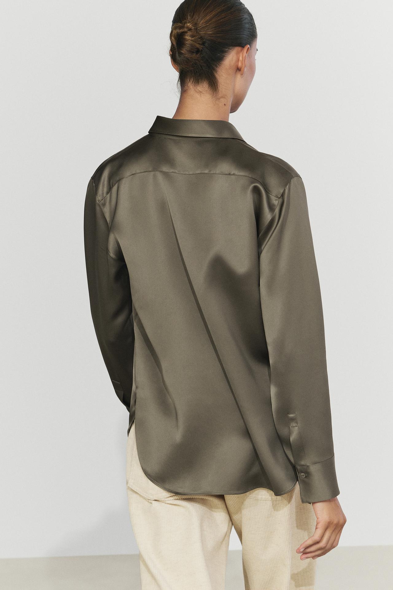 Flowing satin shirt — Greyish green