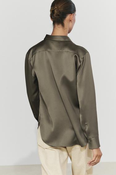 Flowing satin shirt — Greyish green 5