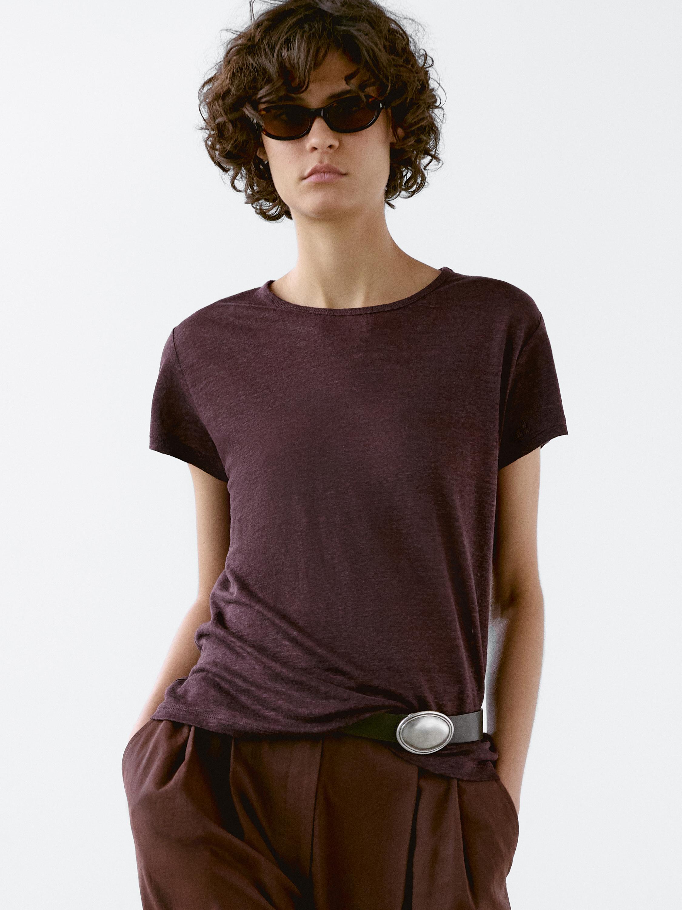 Tricou din in 100% cu mânecă scurtă