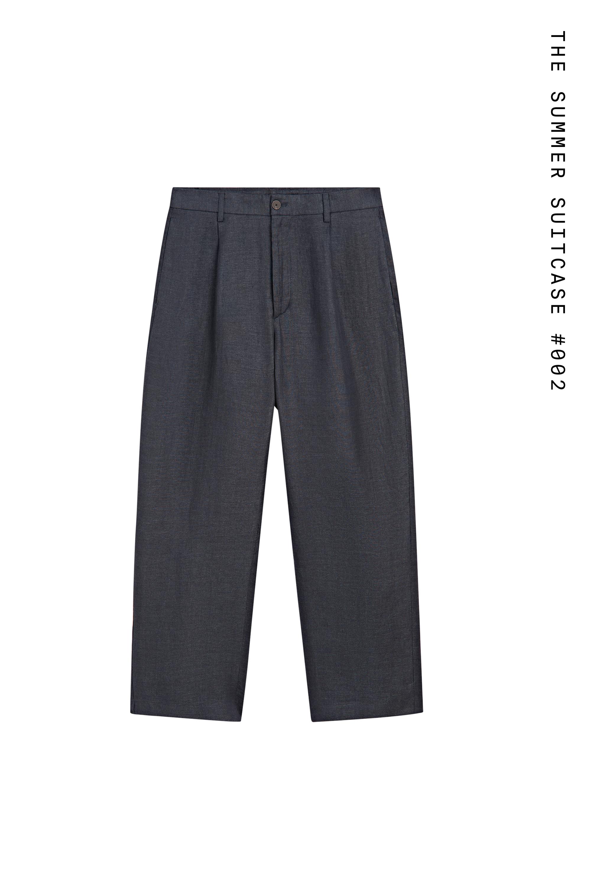 100% linen total look melange trousers — INK BLUE