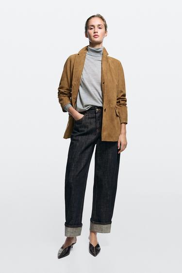 High-waist barrel fit jeans with cuffed hems — DARK BLUE 1