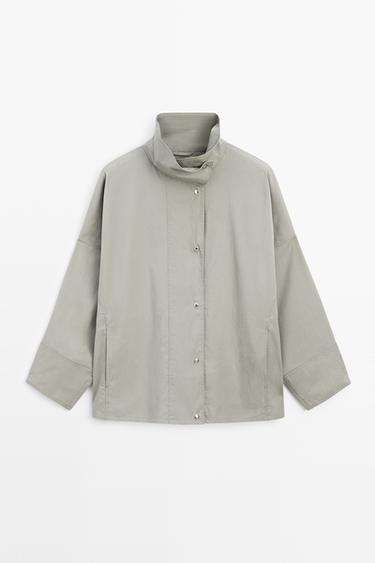 Cotton blend high neck jacket — BLUISH GREY 2