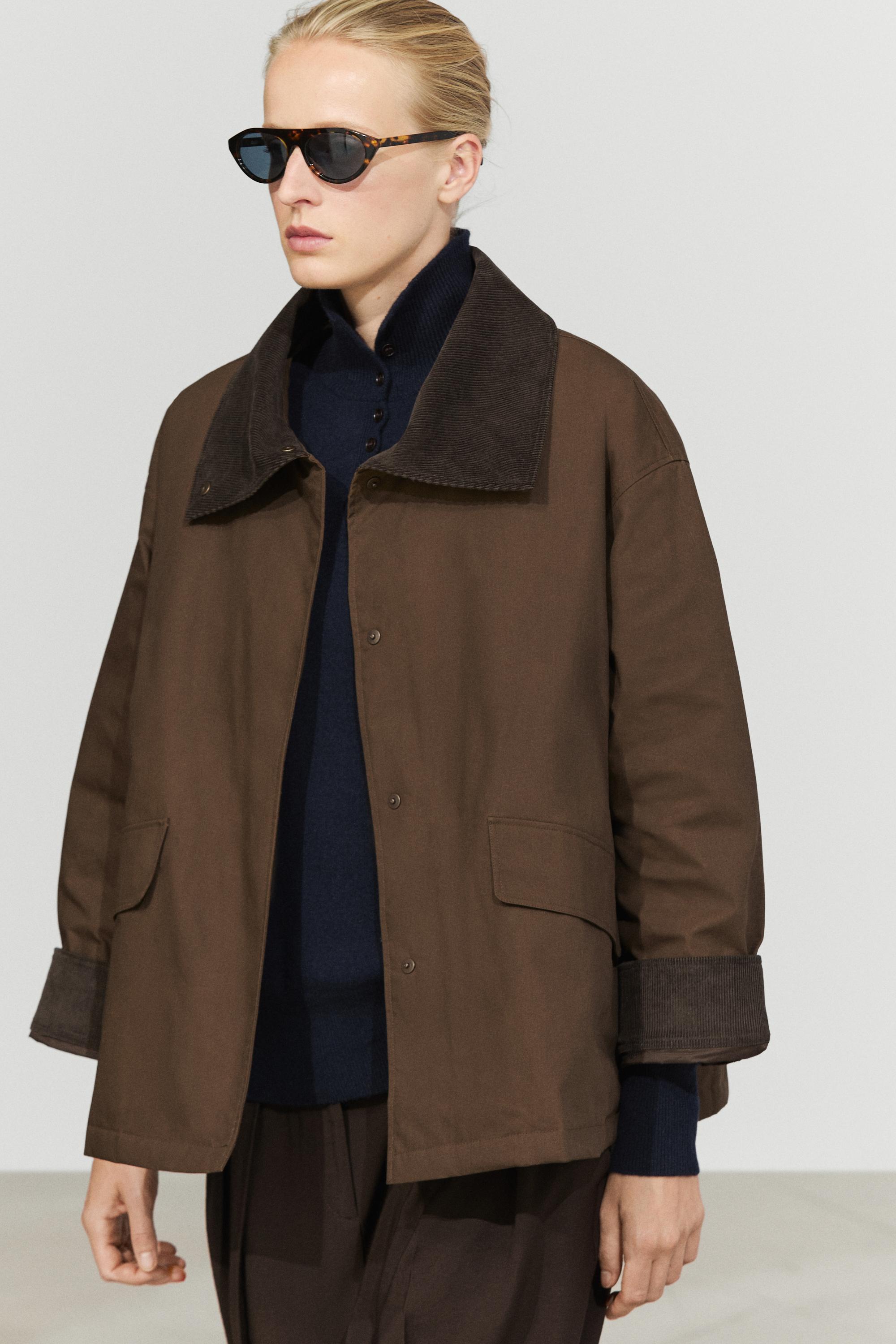 Waxed high-neck corduroy jacket — DARK KHAKI