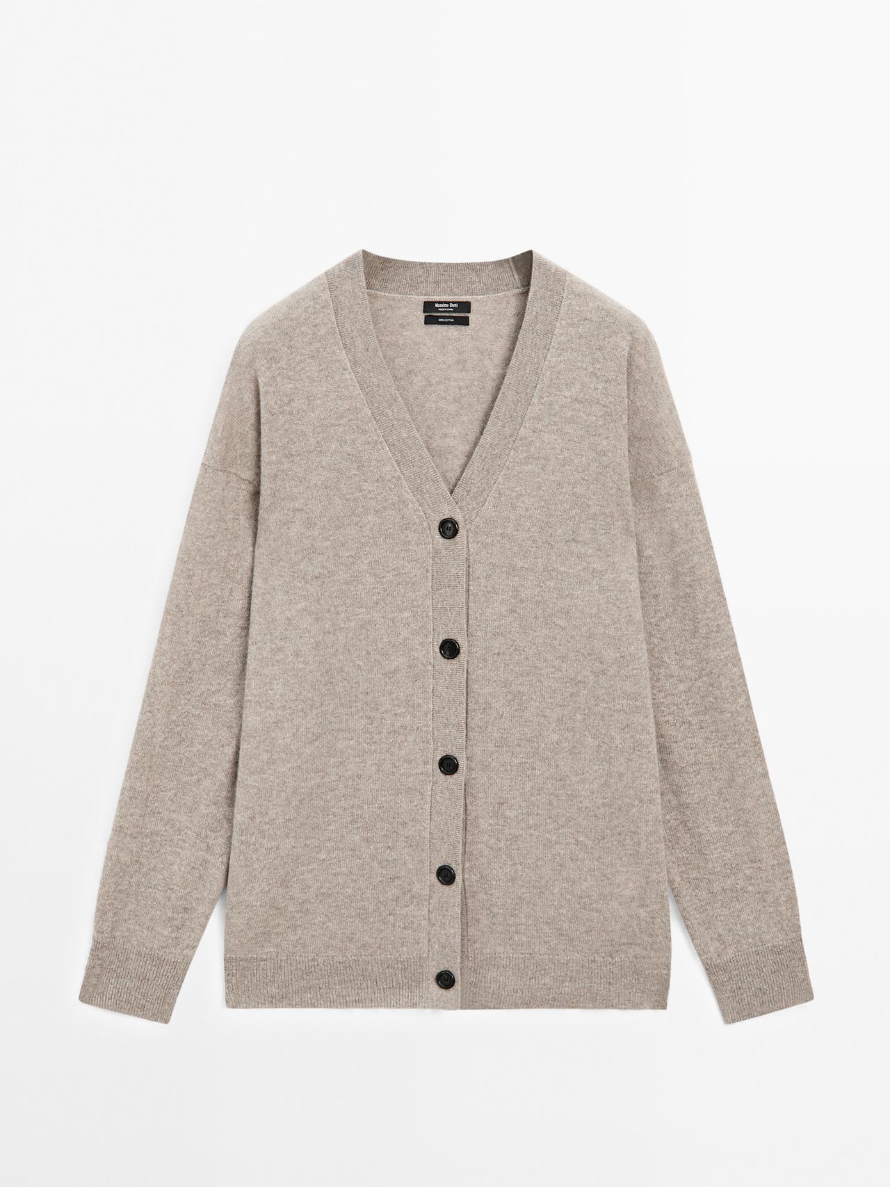 Massimo Dutti - Dame - Oversize Cardigan I 100 % Kashmir Med V-Udskæring - Brun - M
