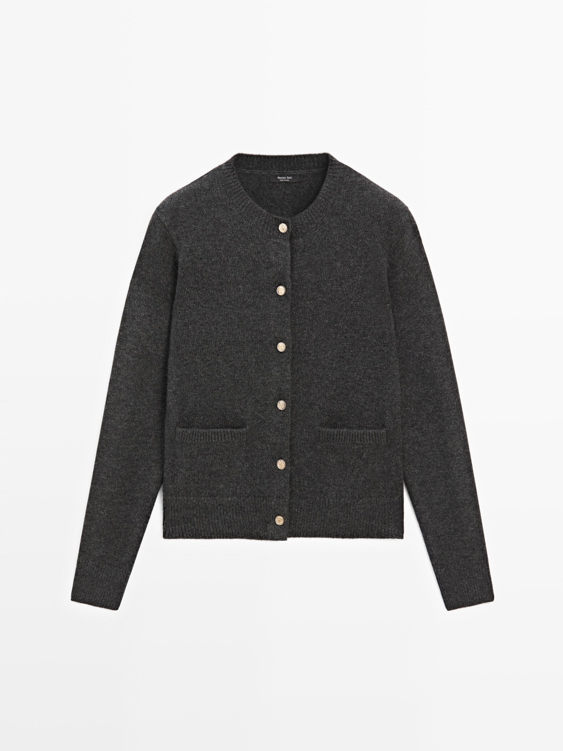 Knit cardigan with gold buttons · Anthracite Grey, Maroon, Beige