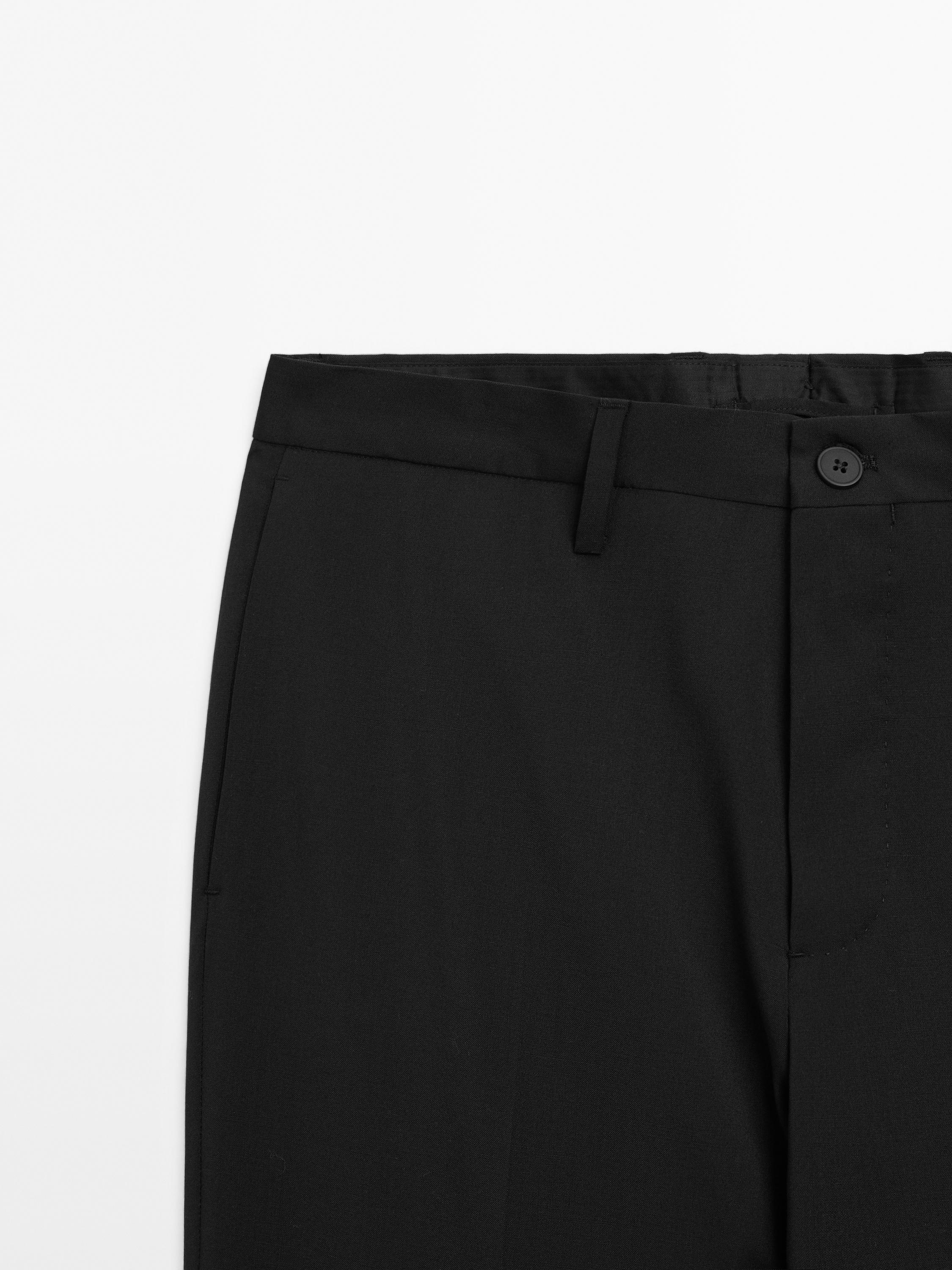 Plain wool suit trousers — BLACK
