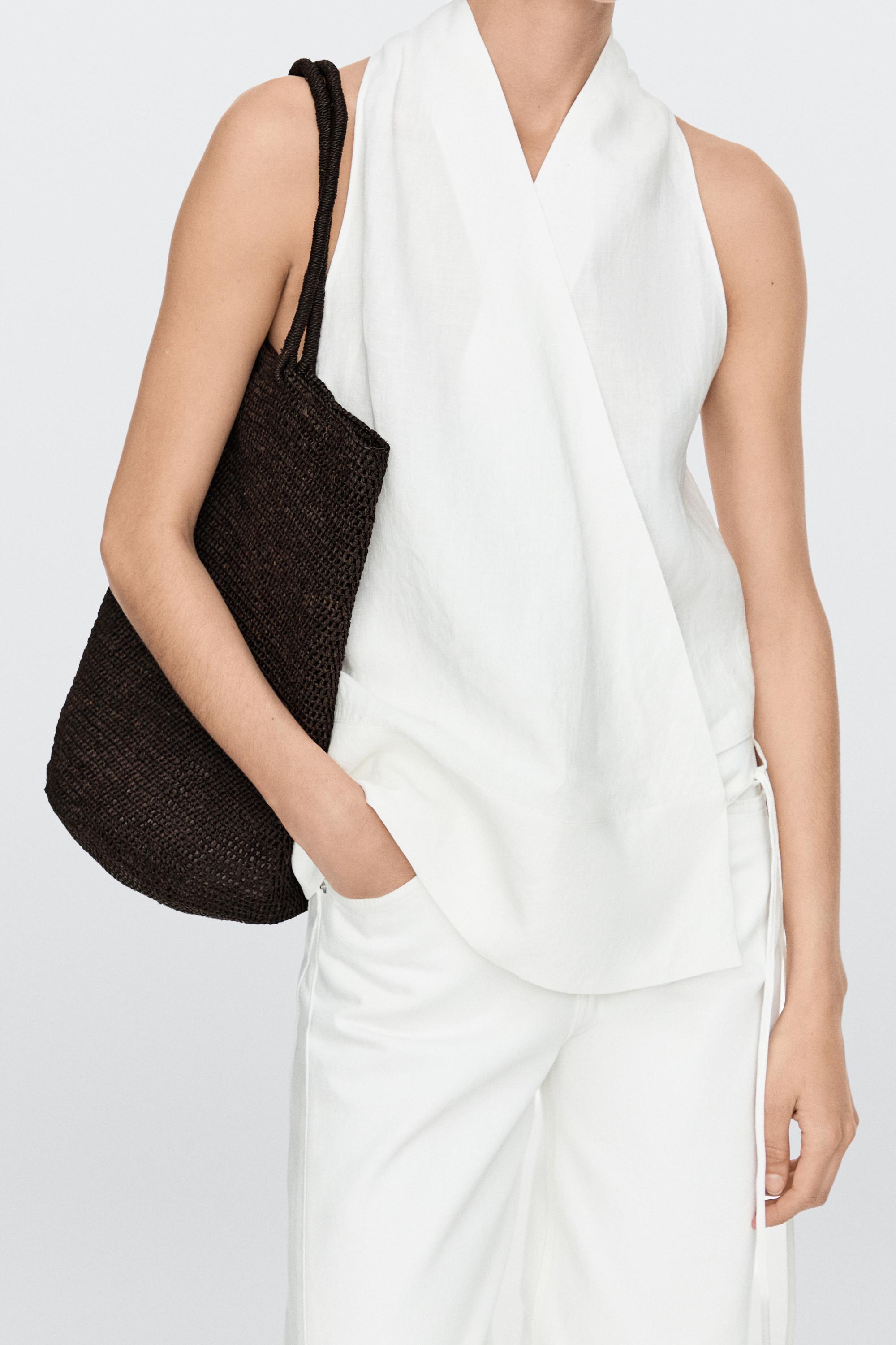 Raffia bucket tote bag — BROWN