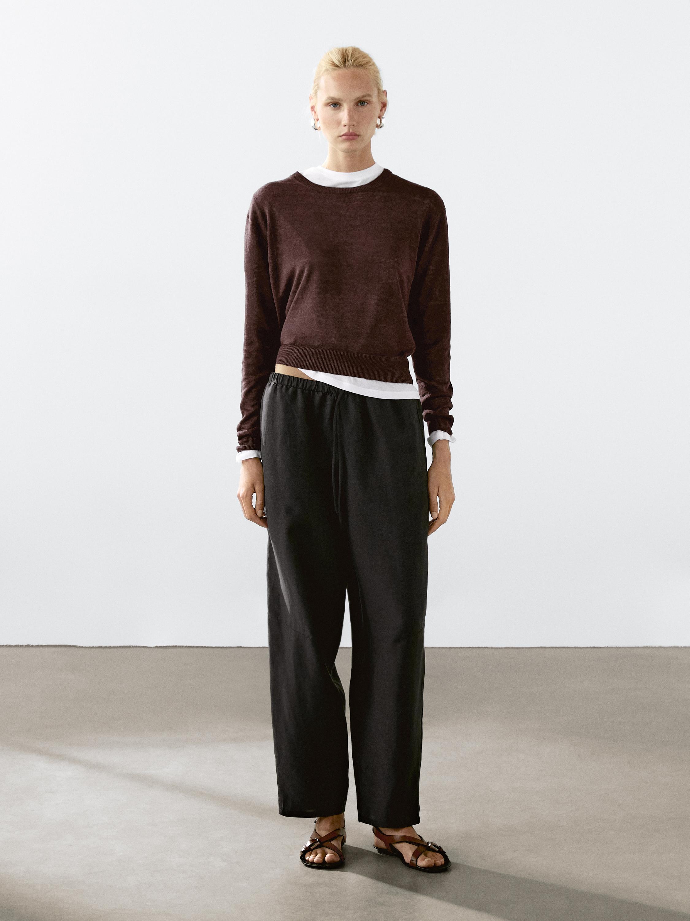 Linen knit crew neck sweater