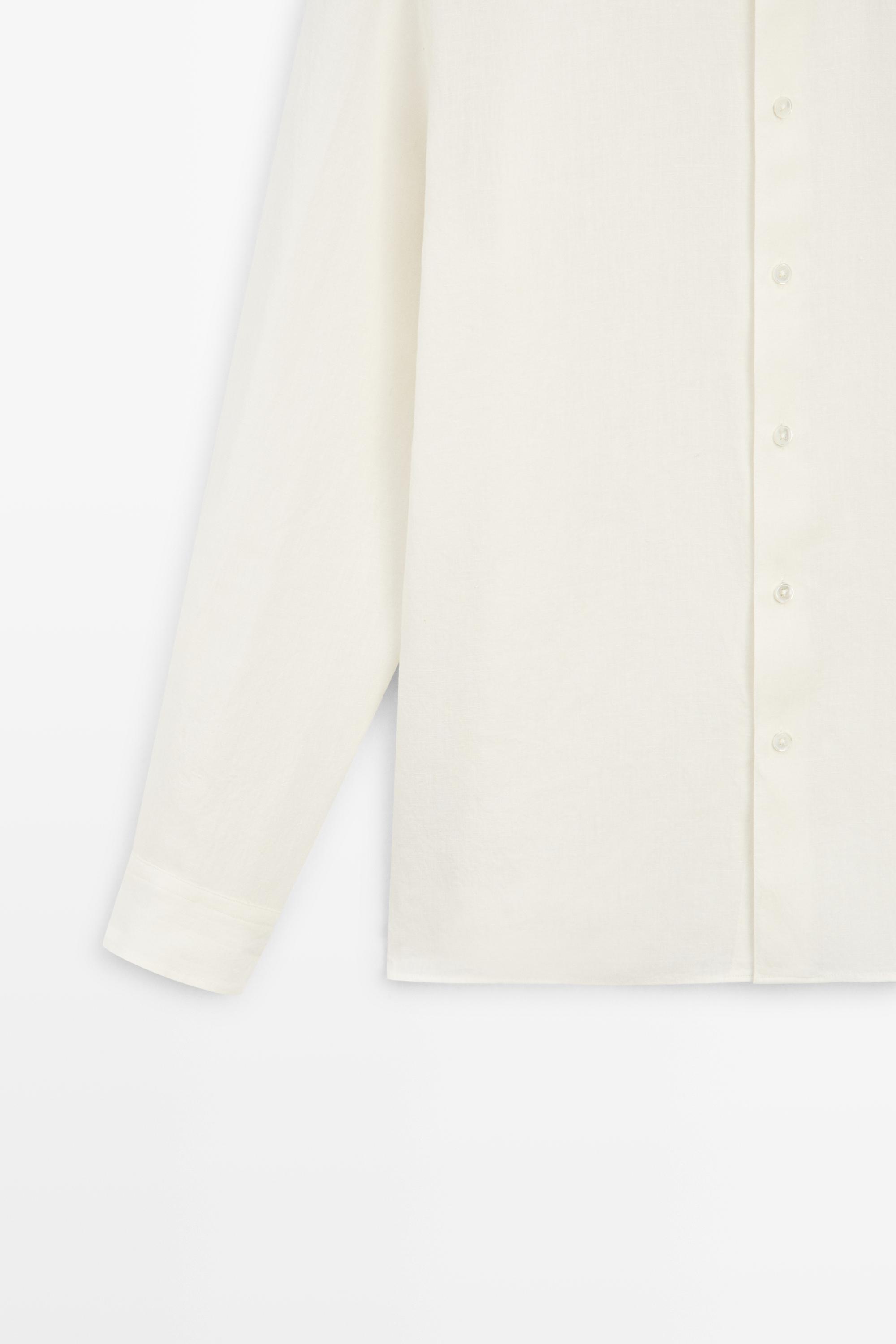 100% linen regular fit shirt with stand collar — CREAM