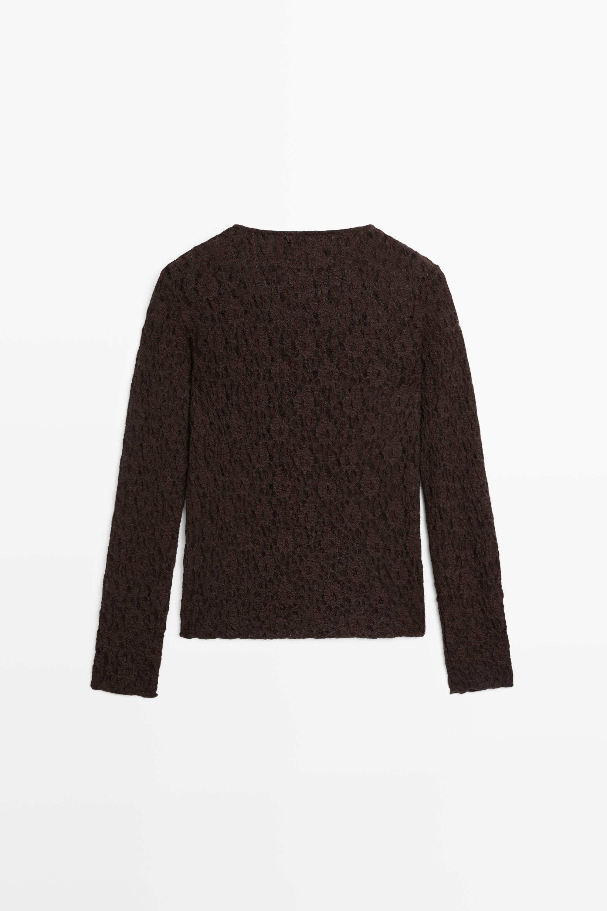 Long sleeve lace detail T-shirt — BROWN