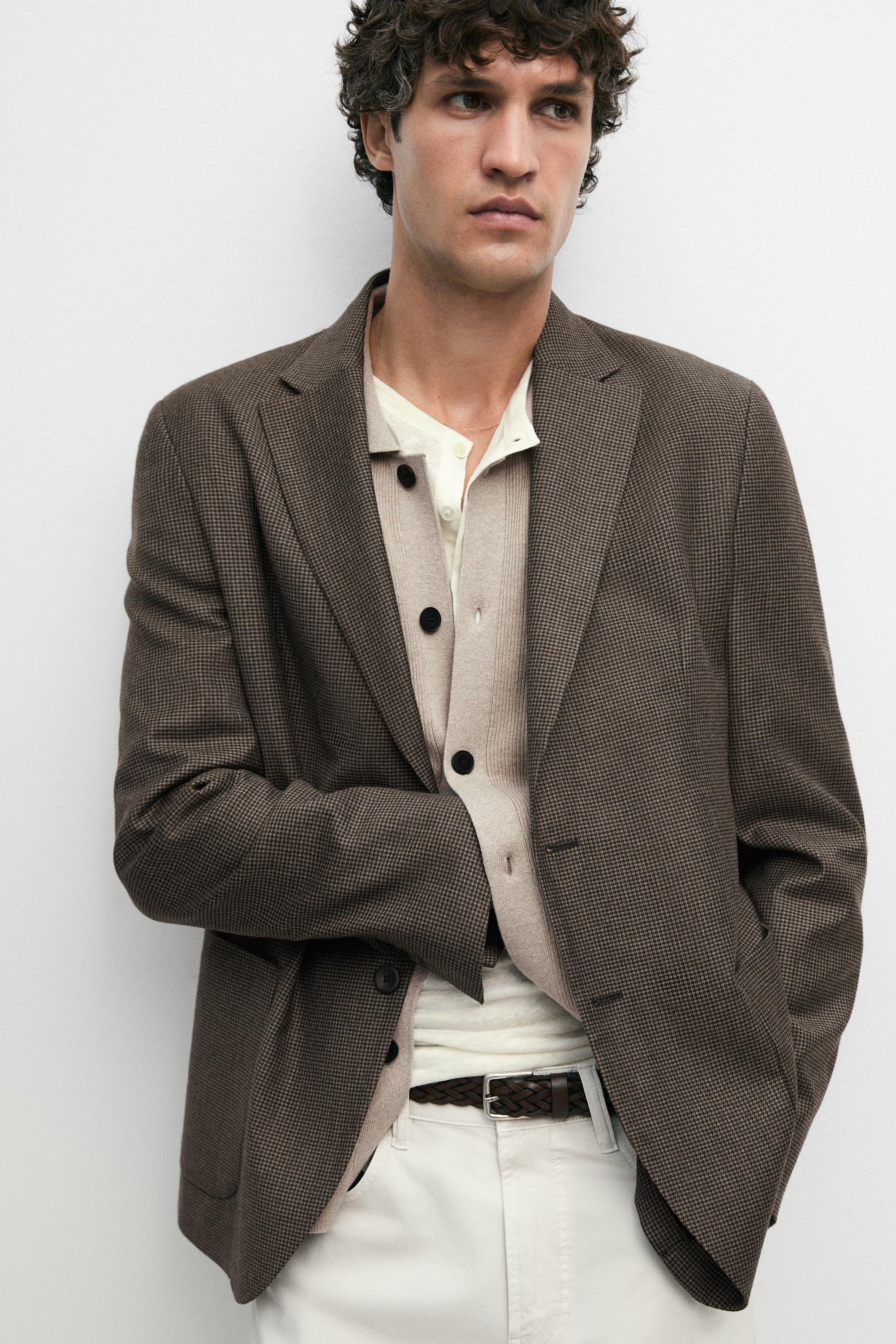 Wool-blend blazer with pocket details — BROWN