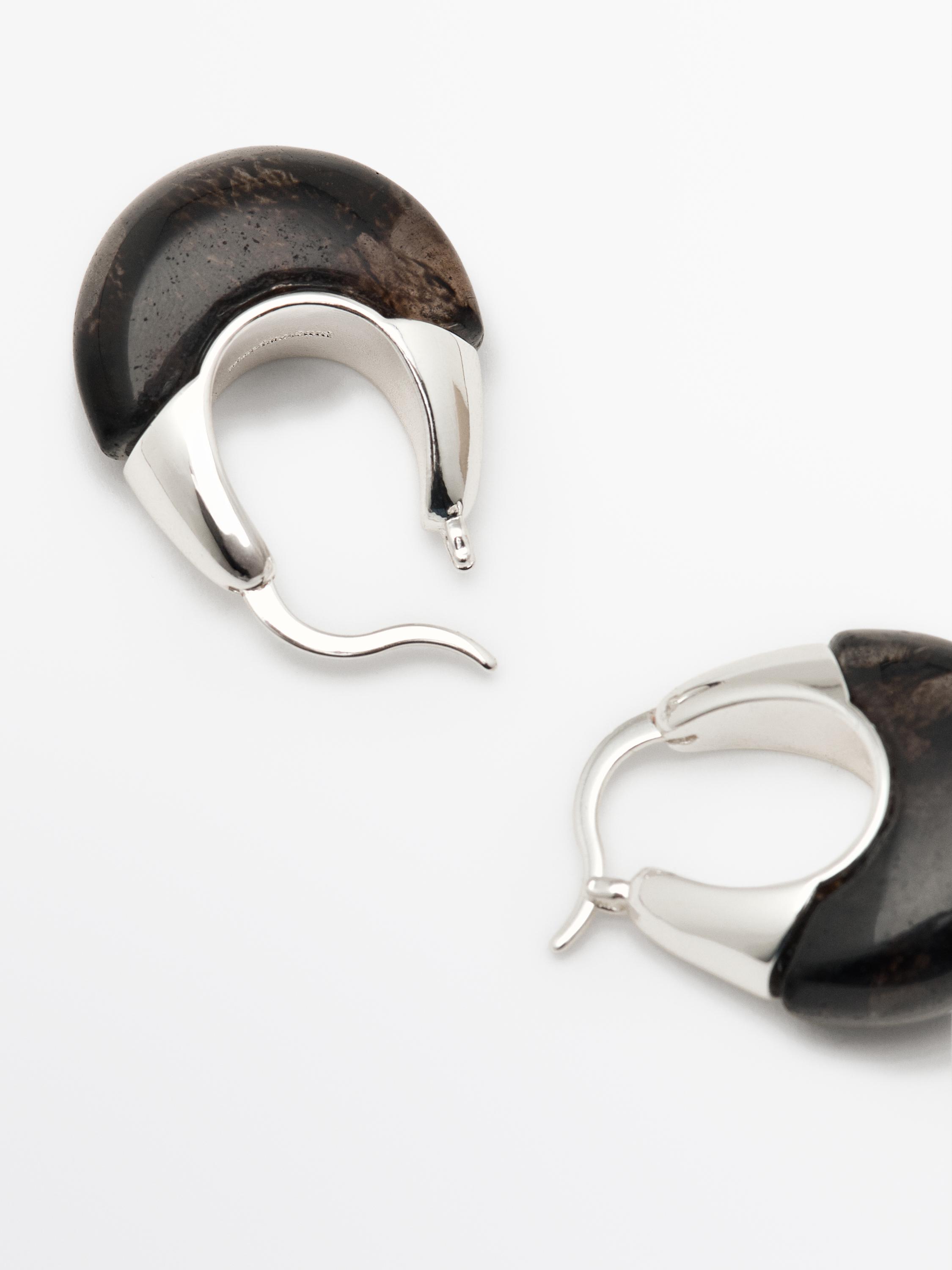 Ring earrings with natural stone