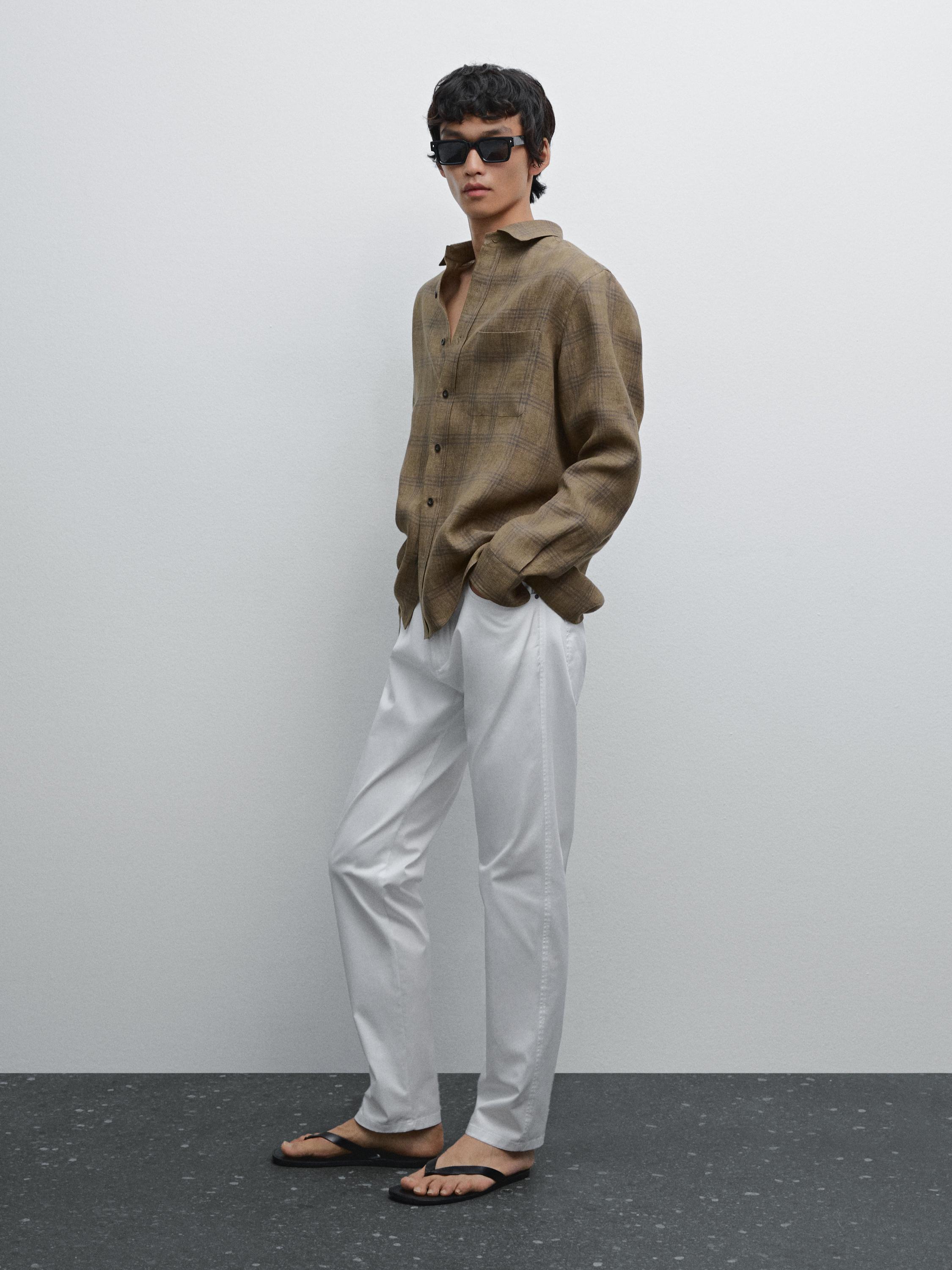 Slim fit lightweight textured trousers