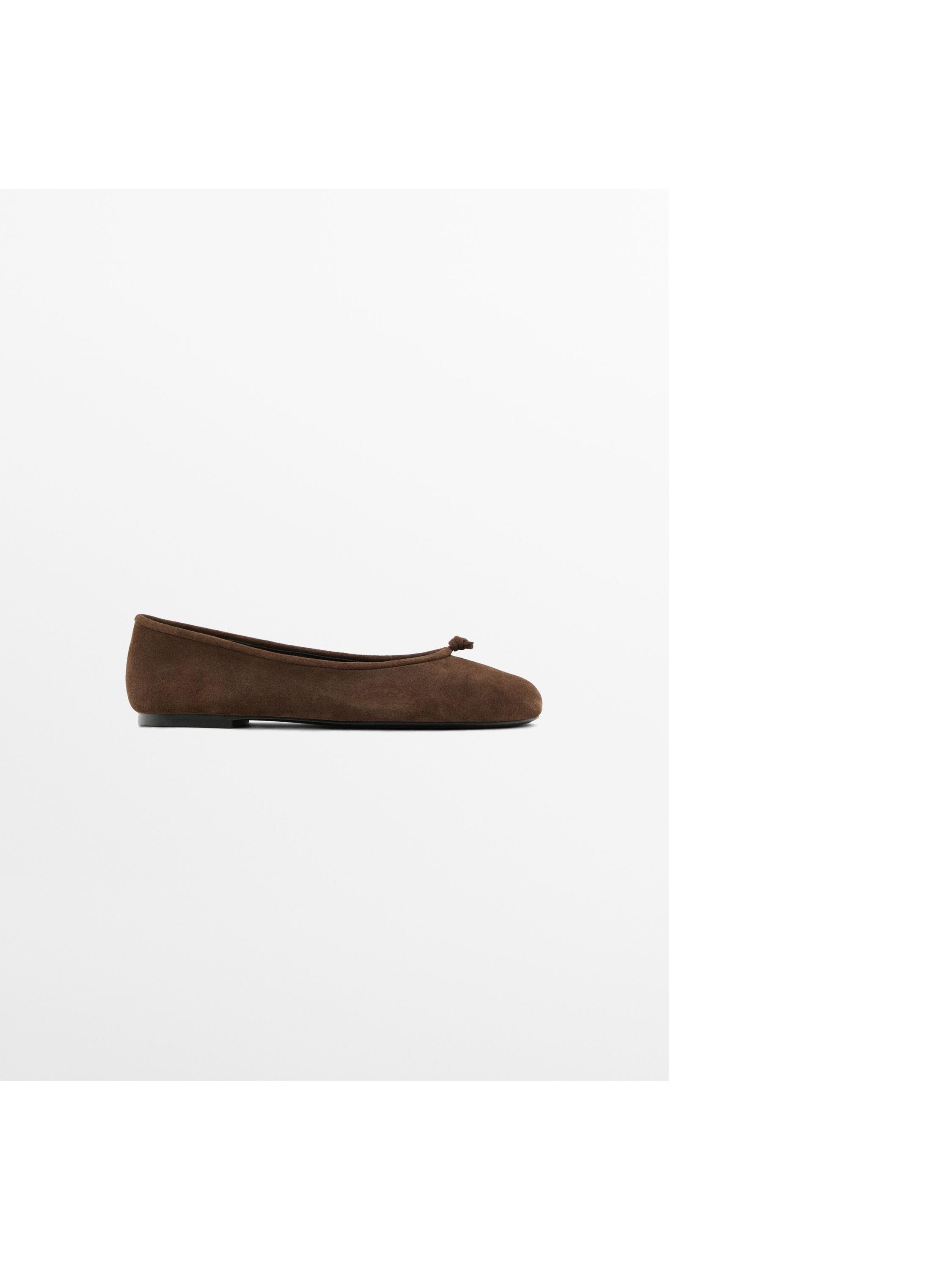 Leather ballet flats with knot — BROWN