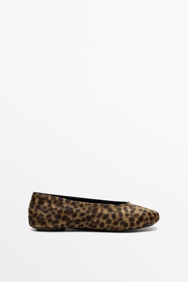 Printed leather ballet flat with fur finish — LEOPARD 1
