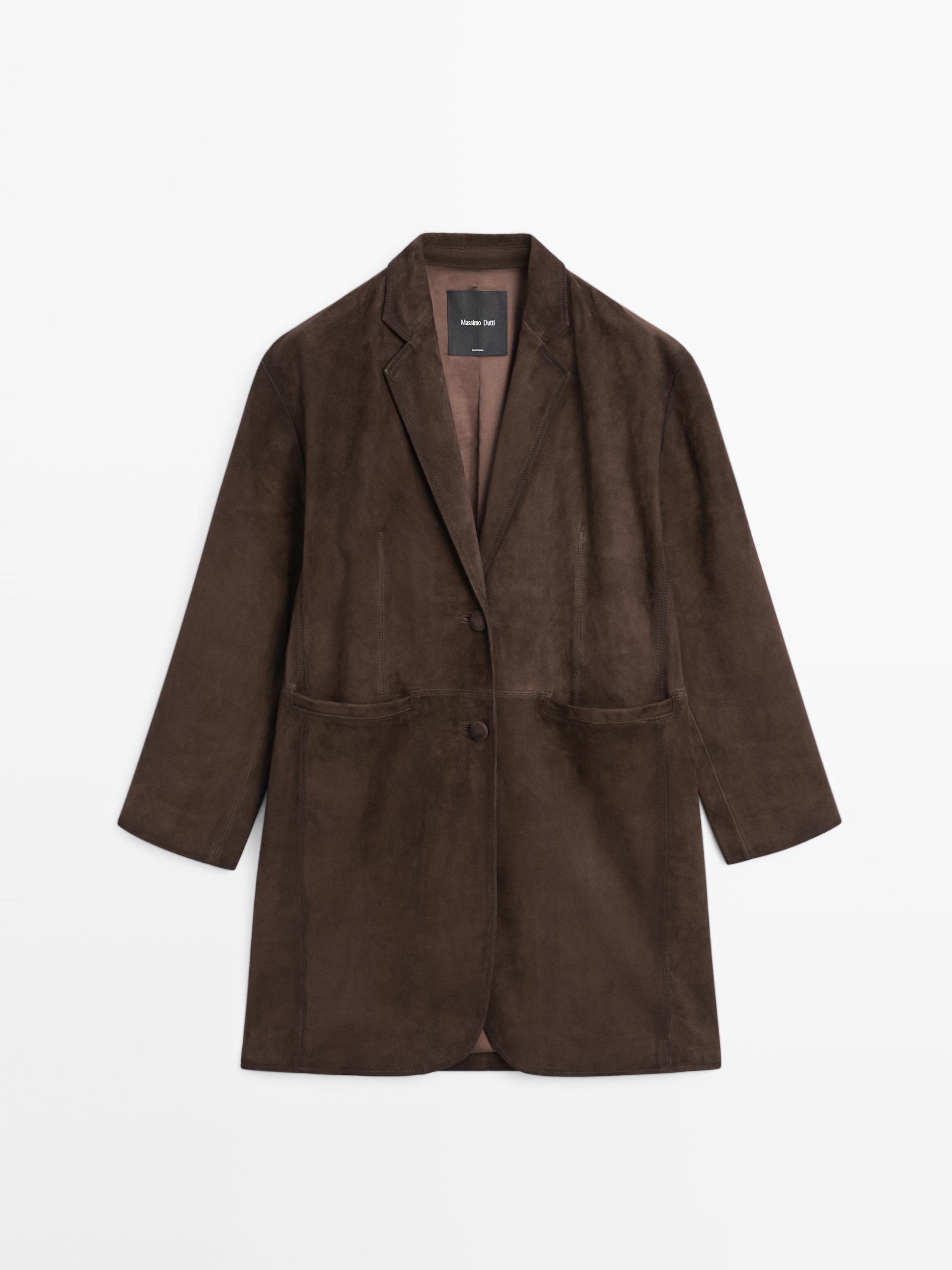 Long suede leather coat — BROWN