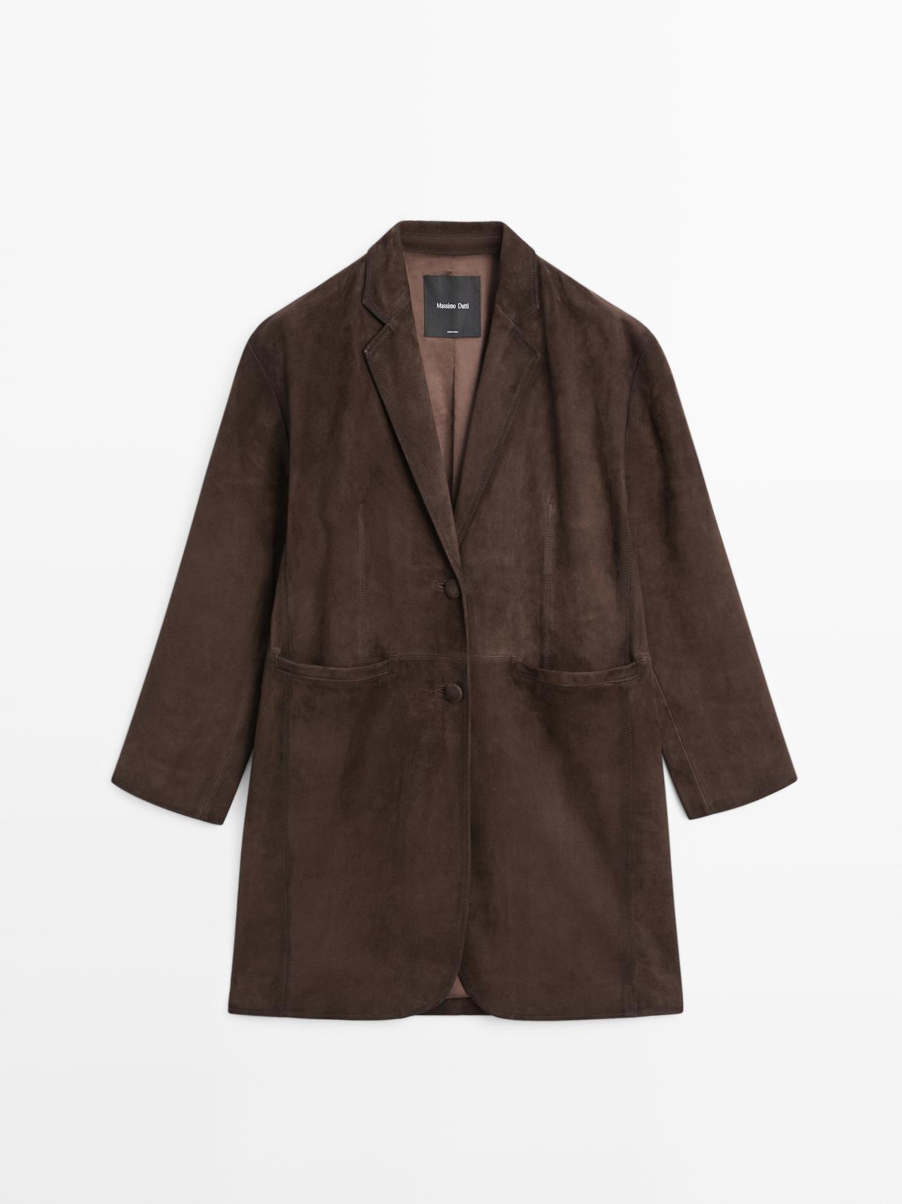 Massimo Dutti - Dame - Lang Frakke I Ruskind - Brun - S