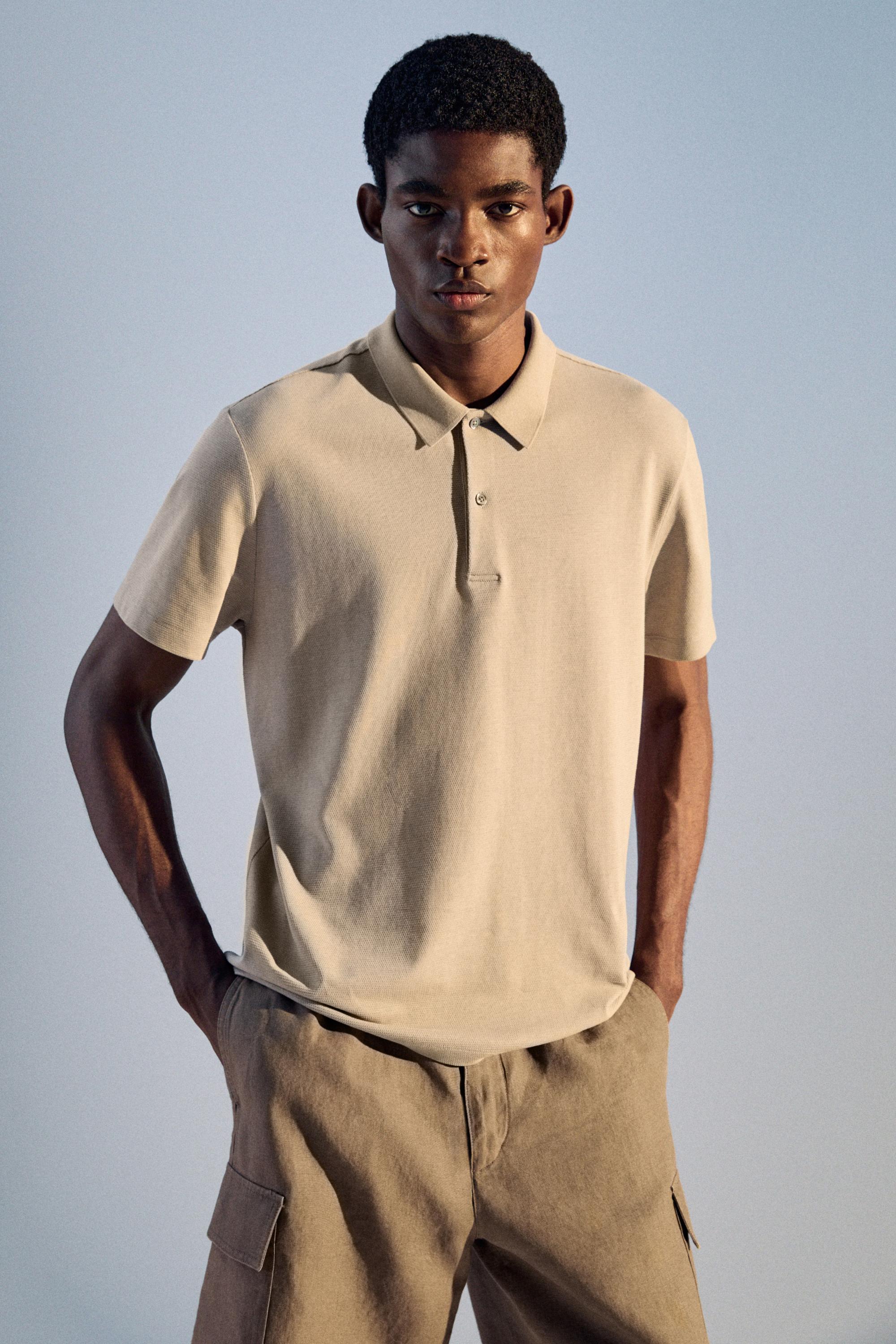 100% cotton structured polo shirt — STONE