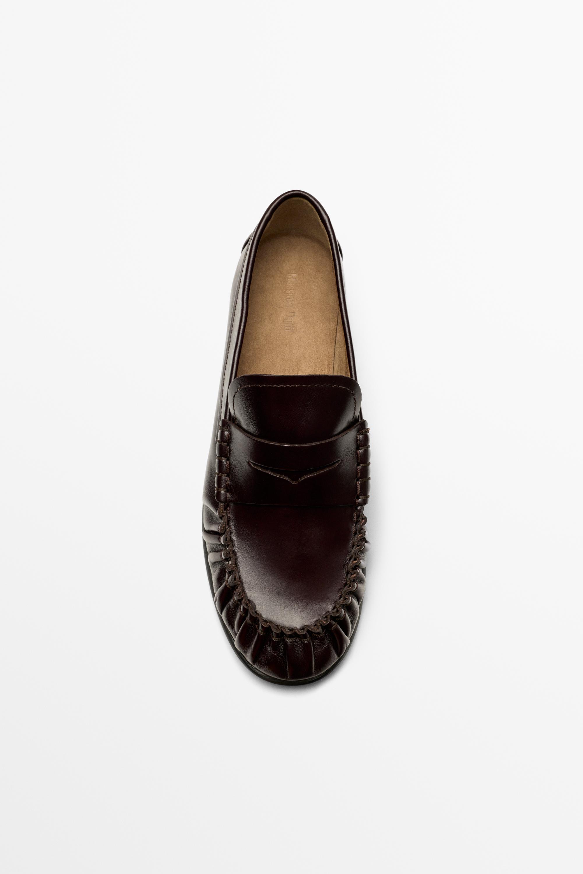 Shirred Leather Loafer — BROWN