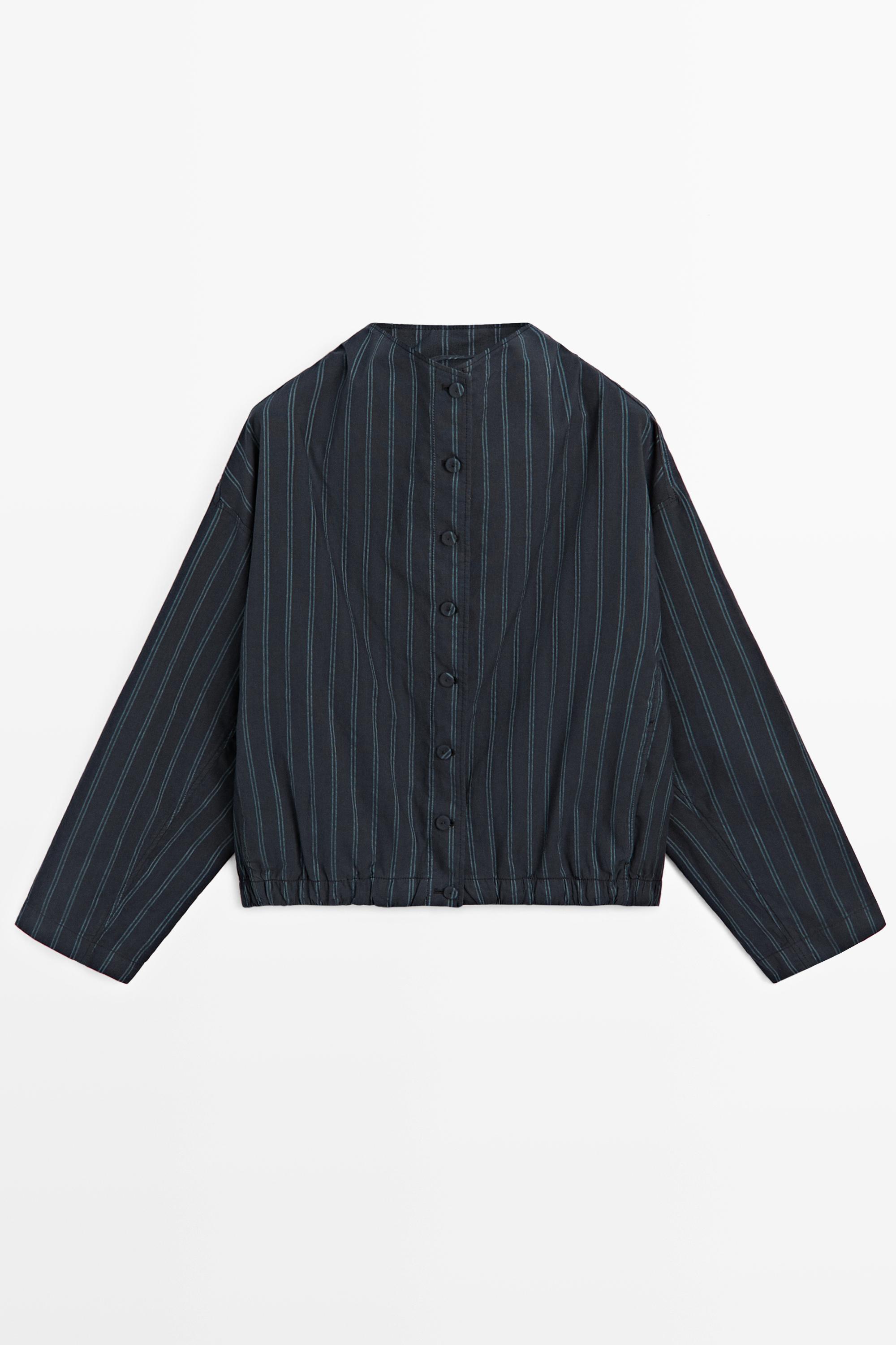 Striped high neck bomber jacket — DARK BLUE