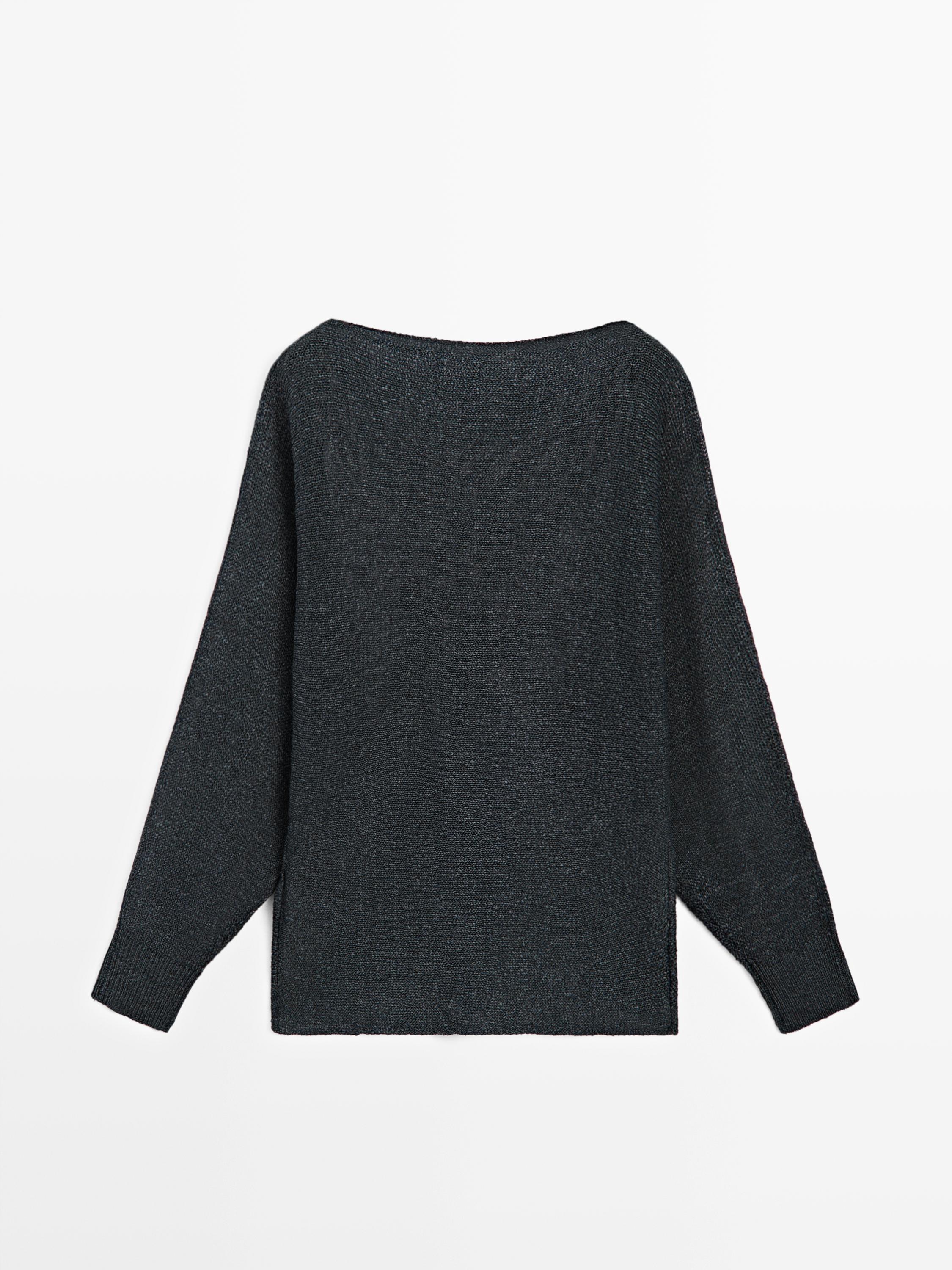 Flowing cotton blend knit sweater — Dark Blue