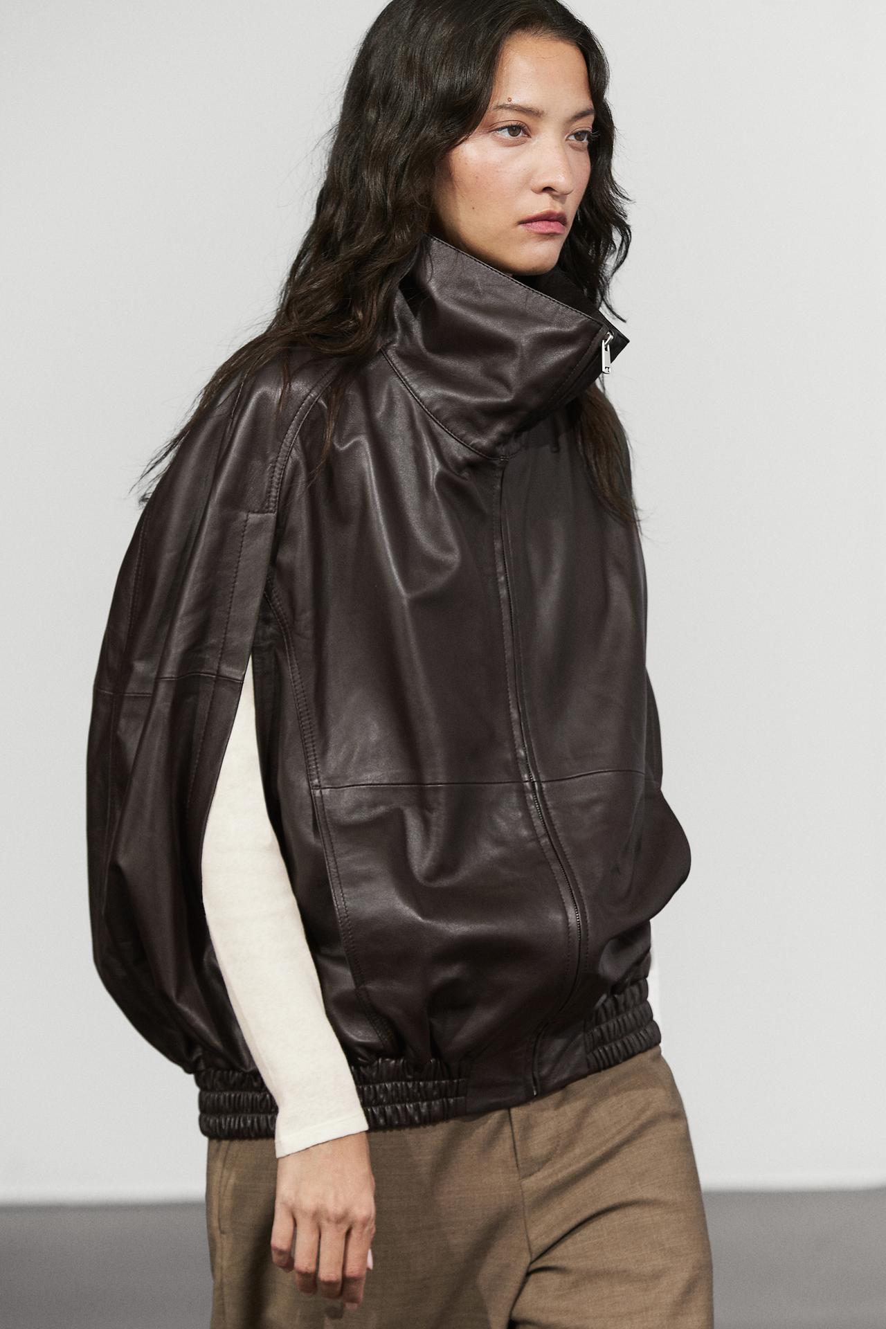 Nappa leather bomber gilet — BROWN