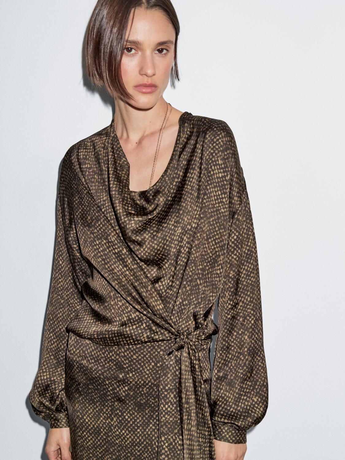 Long flowing printed dress with knot detail