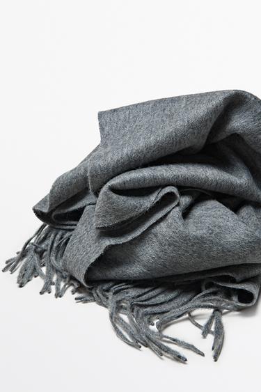 Wool blend scarf with fringing — GREY MARL 4